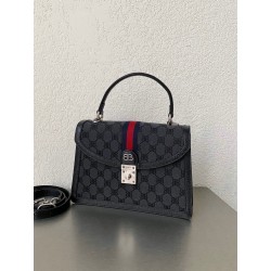 발렌시아가 Balenciaga X Gucci 680119 캔버스 자카드 Hacker 스몰 핸드백 블랙 27.9cm