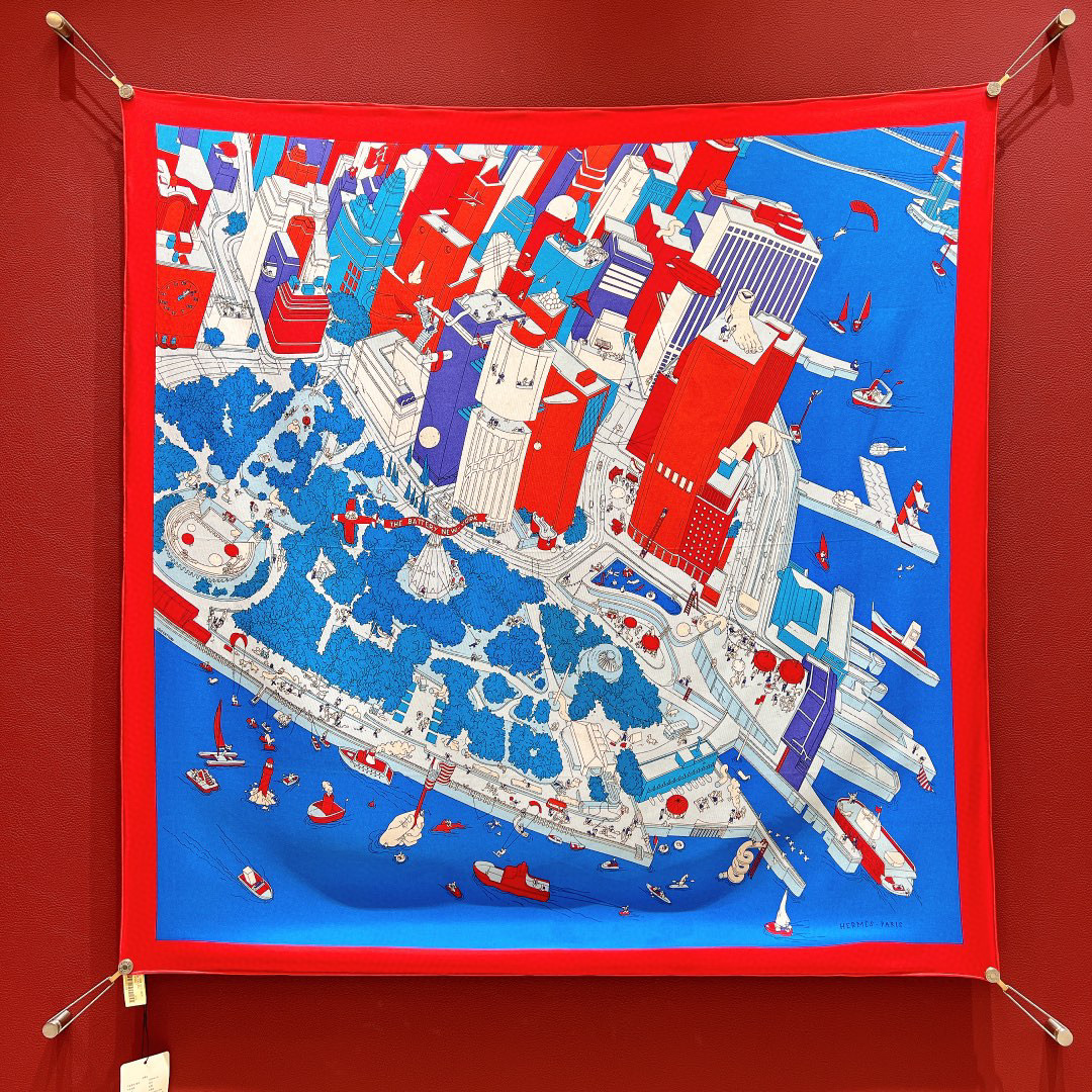 에르메스 Hermes THE BATTERY NEW-YORK SCARF 스카프 블루 90CM
