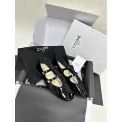 셀린느 CELINE 페이턴트 카프스킨 더블 스트랩 메리 제인 레 발레리나 슈즈 블랙