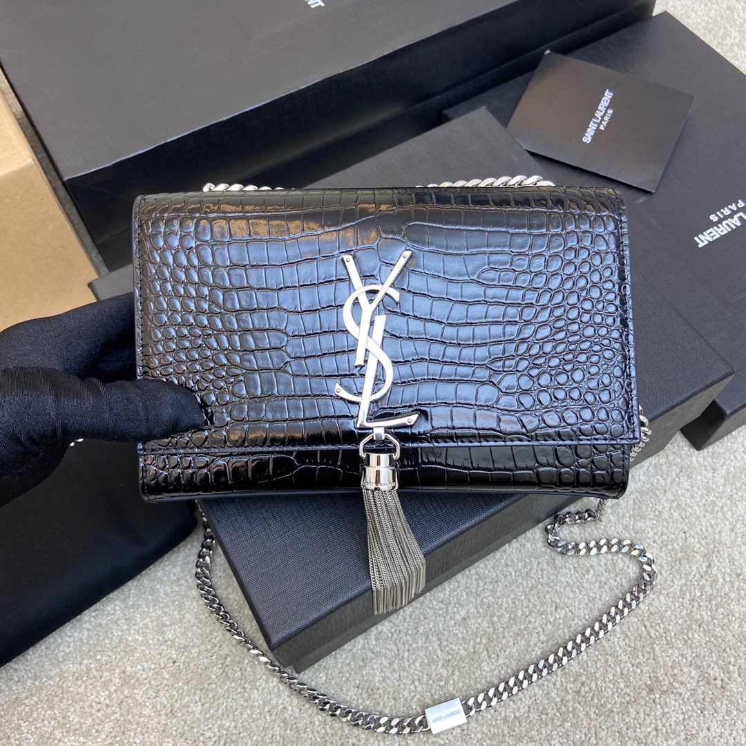 생로랑 Saint laurent/YSL 377628 KATE TASSEL IN CROCODILE-EMBOSSED LEATHER 20CM