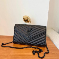 생로랑 Saint laurent/YSL 377828 그랑 드 뿌드르 엠보스드 레더 카산드라 마틀라세 체인 지갑 22CM