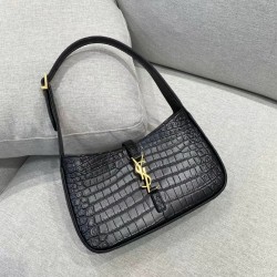 생로랑 Saint laurent/YSL 657228 Le 5 A 7 크로커다일 엠보스 샤이니 레더 브론즈 모노그램 르 5 아 7 호보백 블랙 23CM