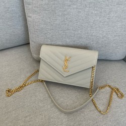 생로랑 Saint laurent/YSL 393953 WOC 그랑 드 뿌드르 엠보스드 레더 카산드라 마틀라세 엔벨로프 체인 지갑 19CM