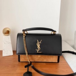 생로랑 Saint laurent/YSL 634723 선셋 미디움 탑 핸들 스무스 레더 느와르 25CM