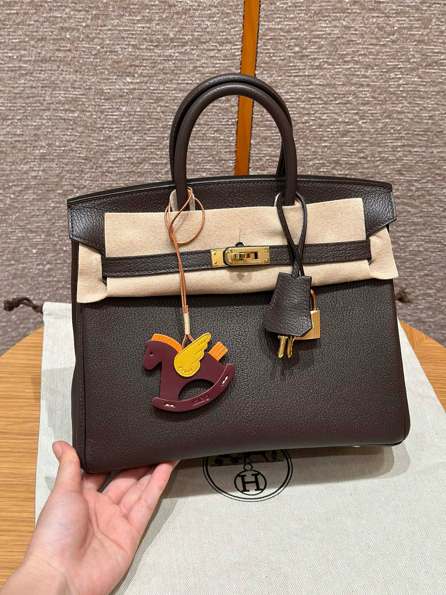 에르메스 Hermes Birkin 25cm Chèvre 47 Chocolate and 0D Rose Maxico/gold