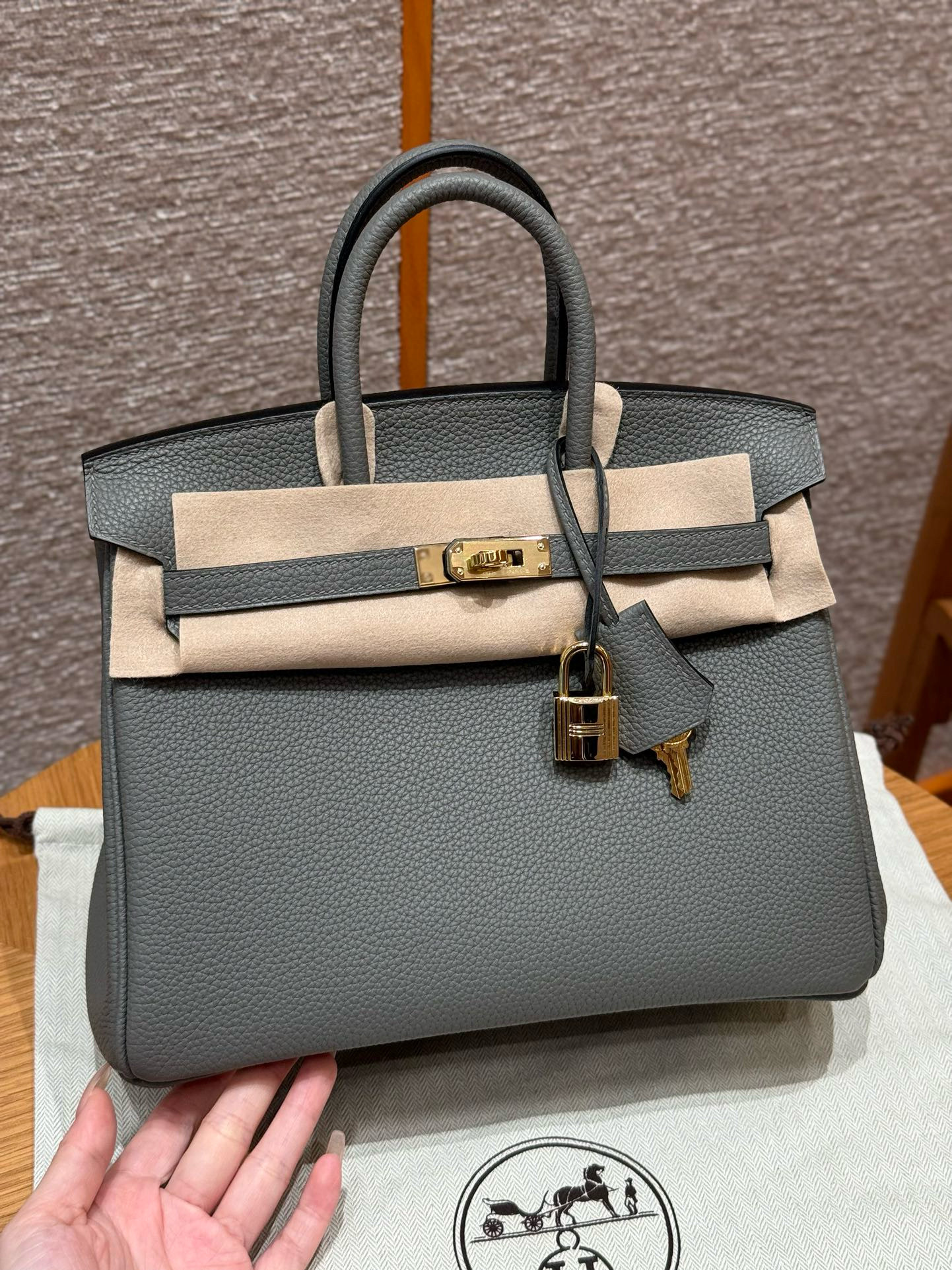 에르메스 Hermes Birkin 25cm Togo 0L Gris Meyer/gold