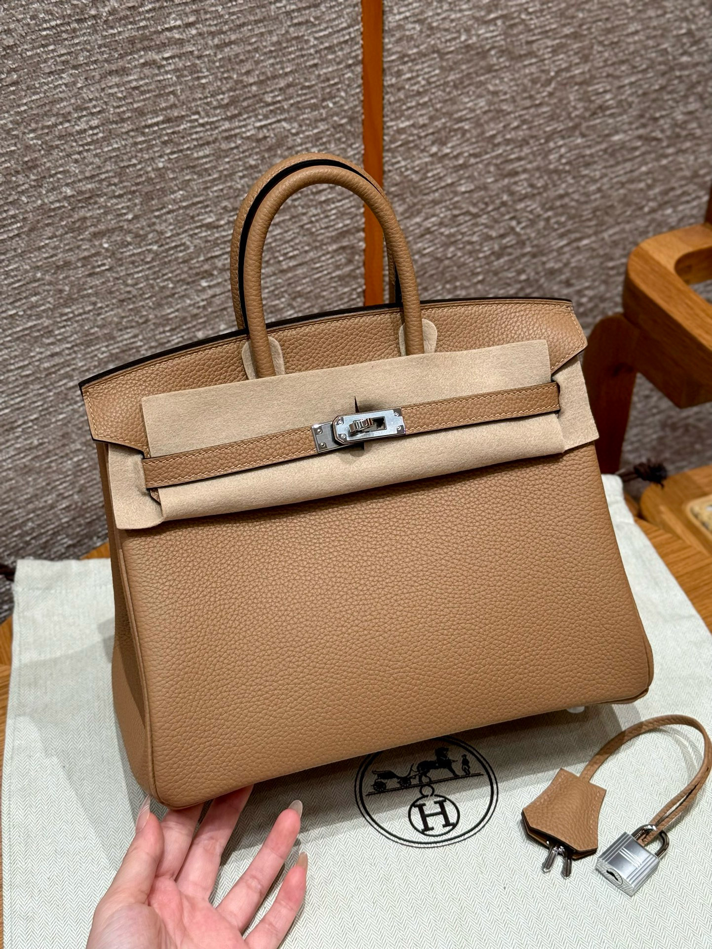 에르메스 Hermes Birkin 25cm Togo 0M Chai/silver