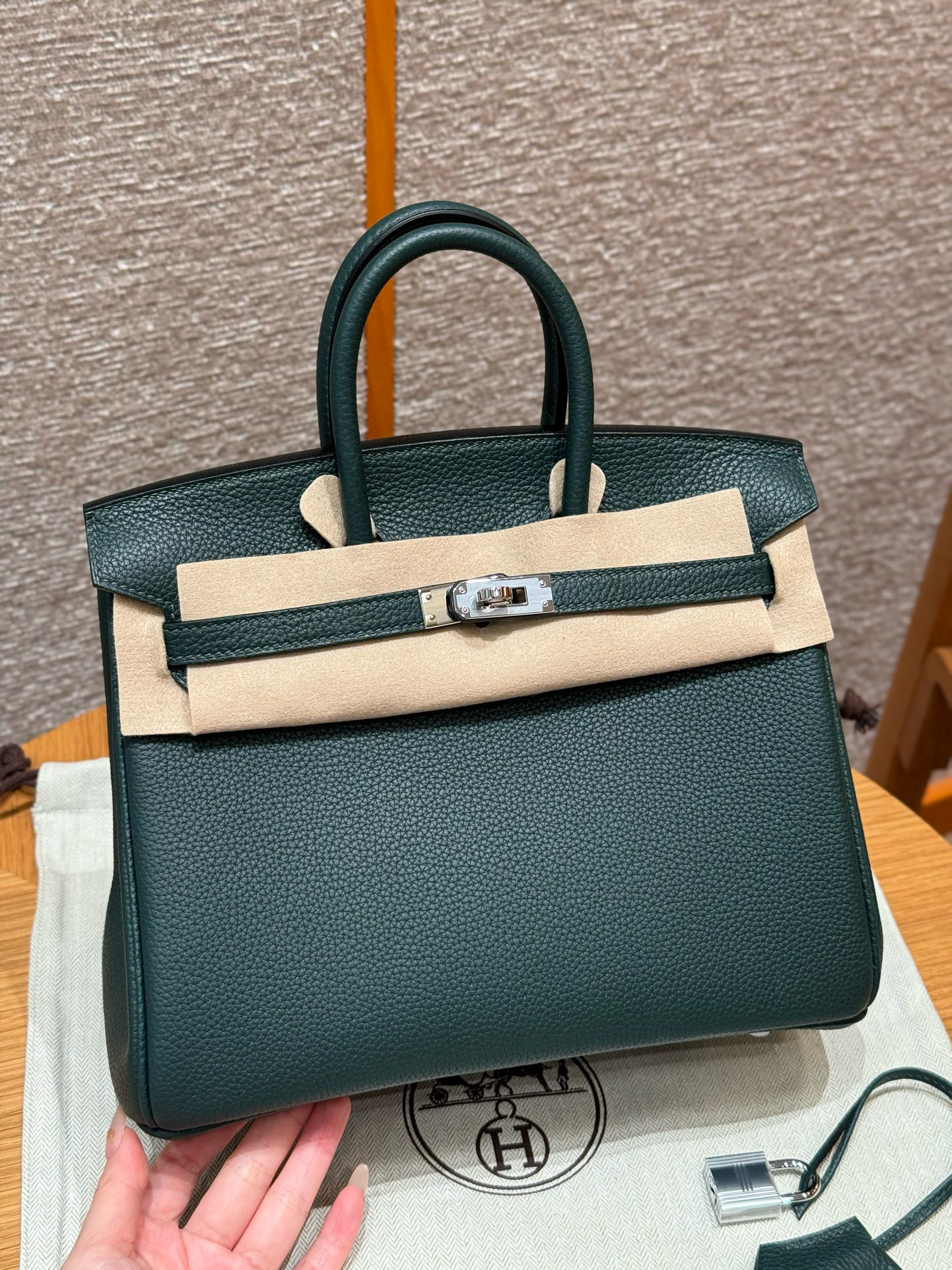 에르메스 Hermes Birkin 25cm Togo 1T Vert tien/silver