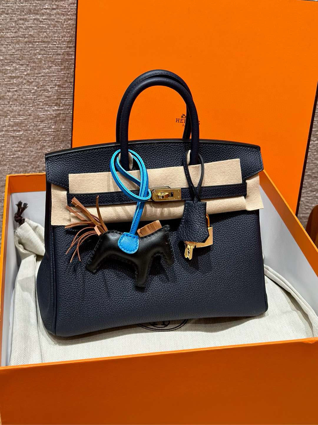 에르메스 Hermes Birkin 25cm Togo 2Z Blue nuit/gold