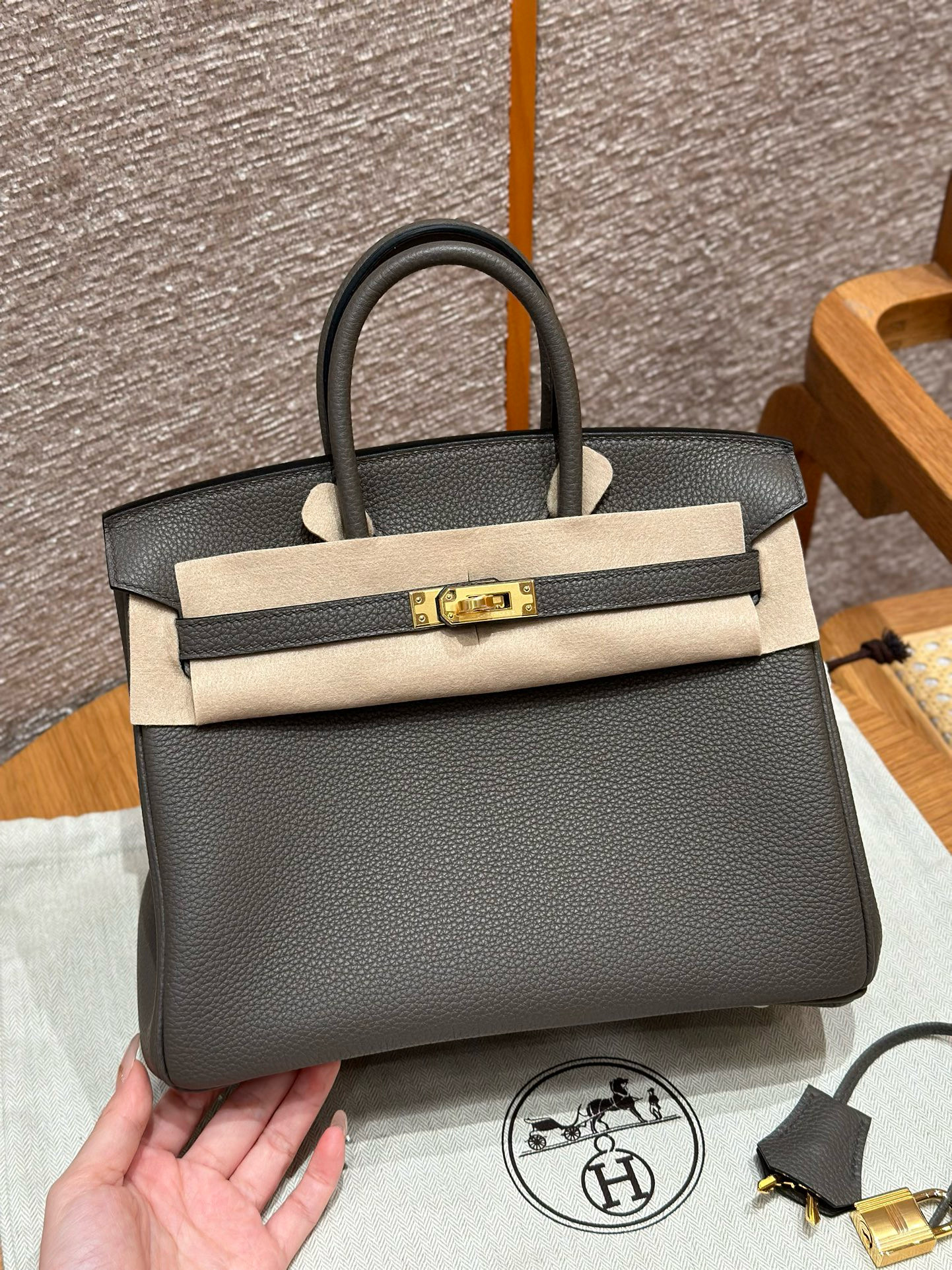 에르메스 Hermes Birkin 25cm Togo 8F Etain/gold
