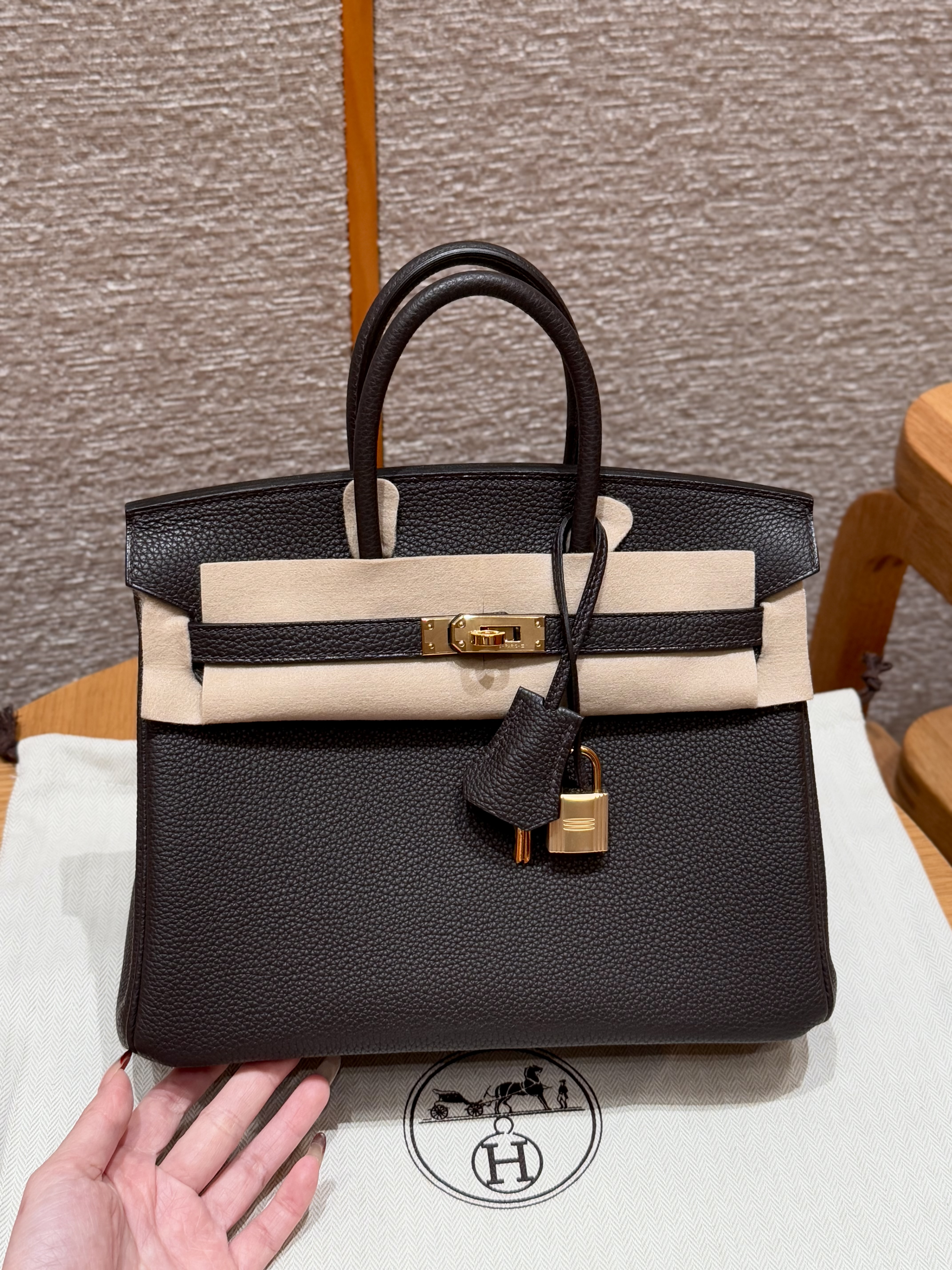 에르메스 Hermes Birkin 25cm Togo 46 Ebene/gold