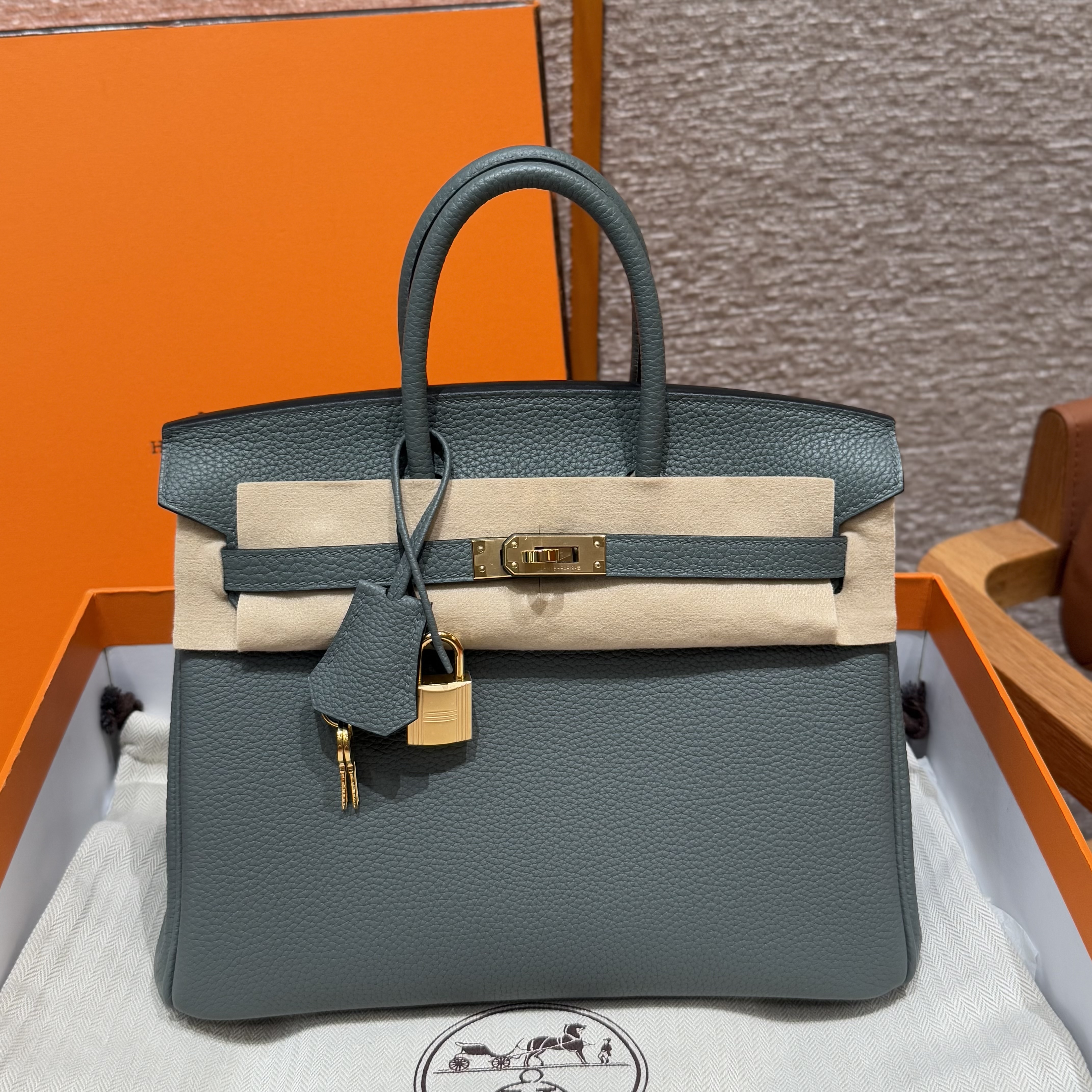 에르메스 Hermes Birkin 25cm Togo 63 Vert Amanda/gold