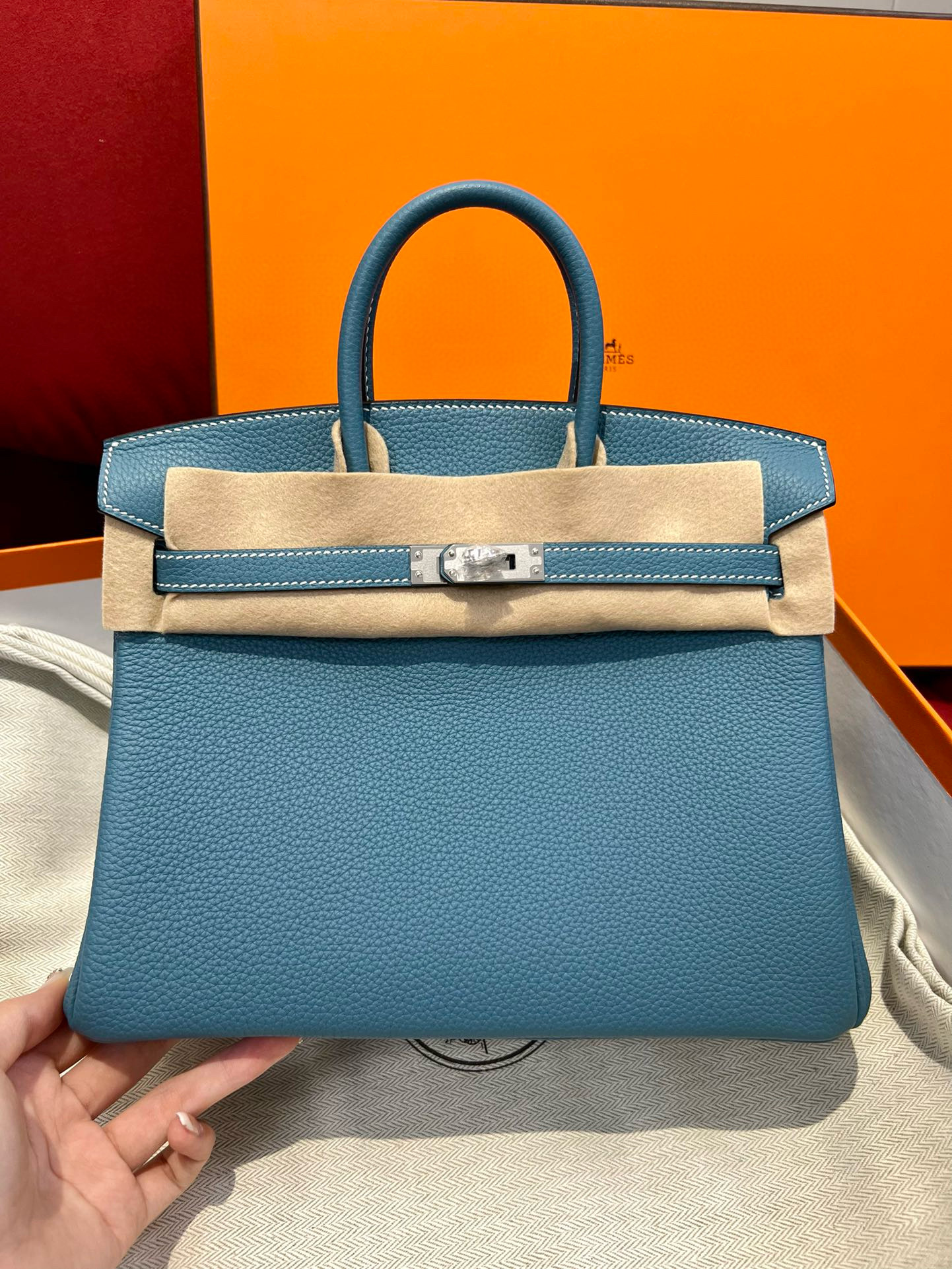 에르메스 Hermes Birkin 25cm Togo 75 Blue Jean/silver