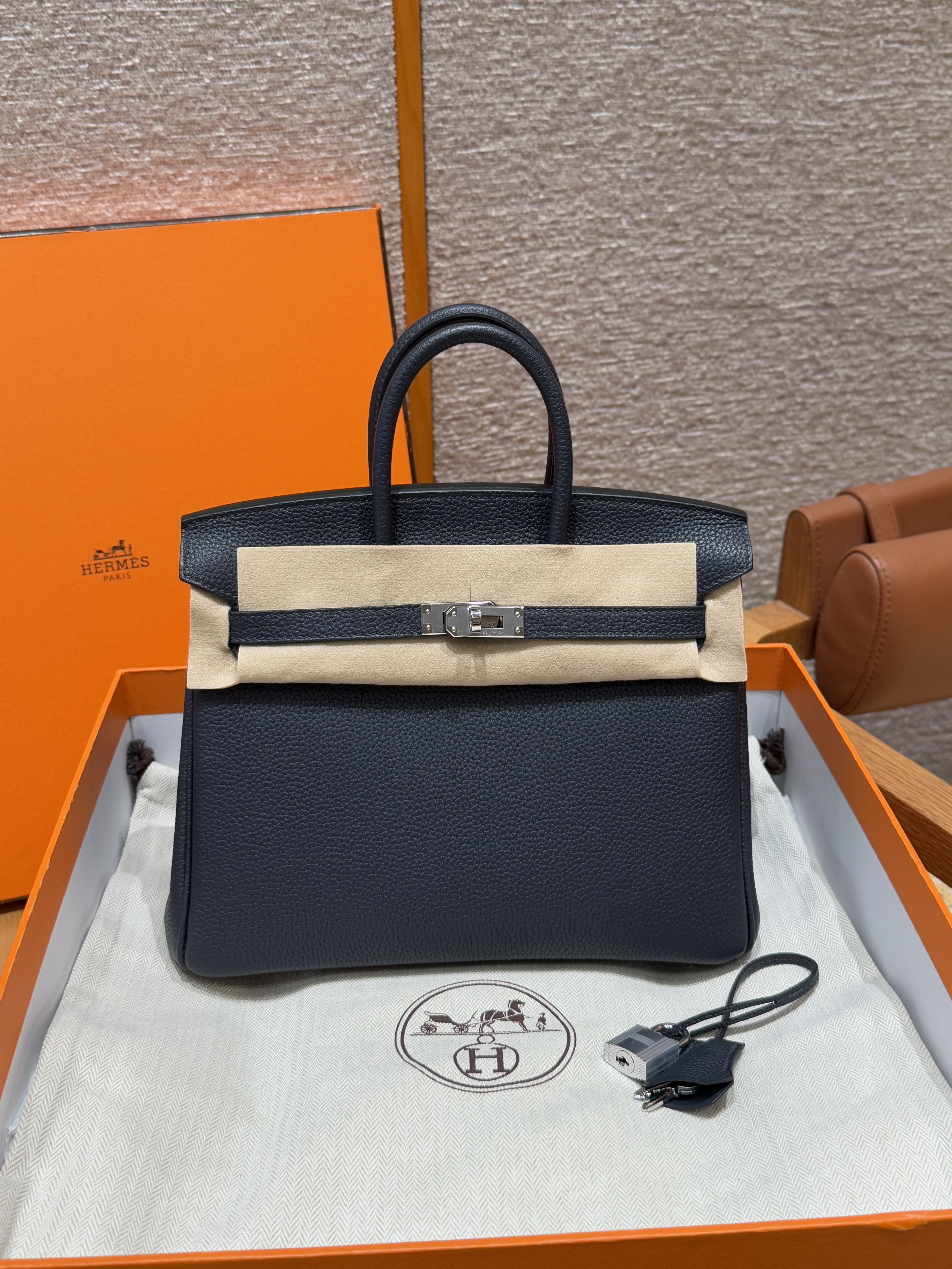 에르메스 Hermes Birkin 25cm Togo 76 Blue indigo/silver