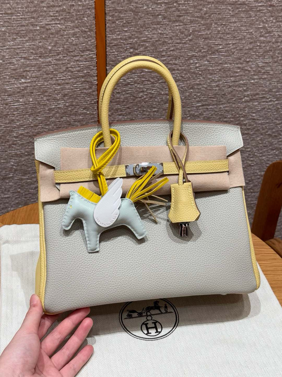 에르메스 Hermes Birkin 25cm Togo 80 Gris Perle and 1Z Jaune Poussin/silver