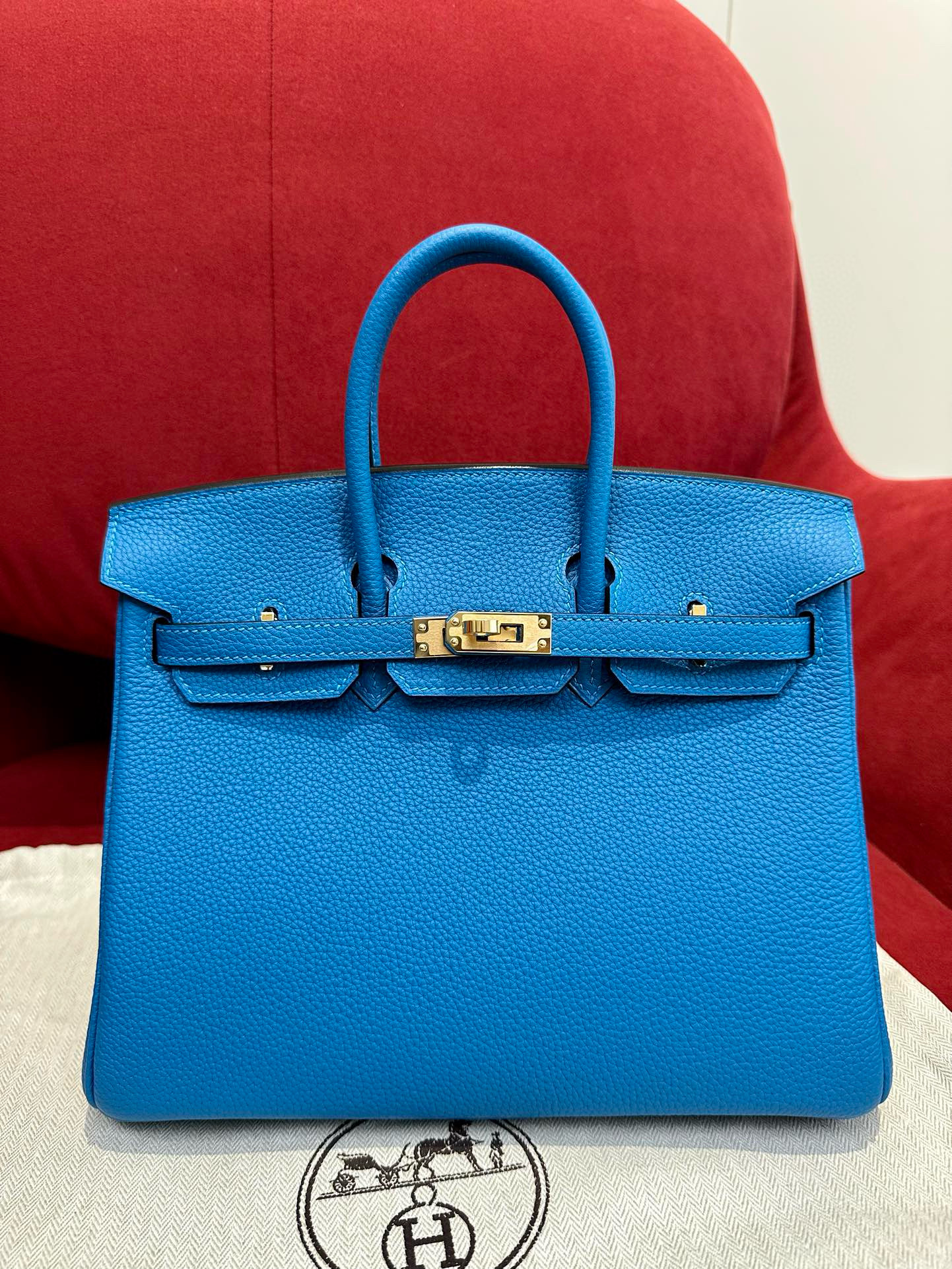 에르메스 Hermes Birkin 25cm Togo B3 Blue Zanzibar/gold