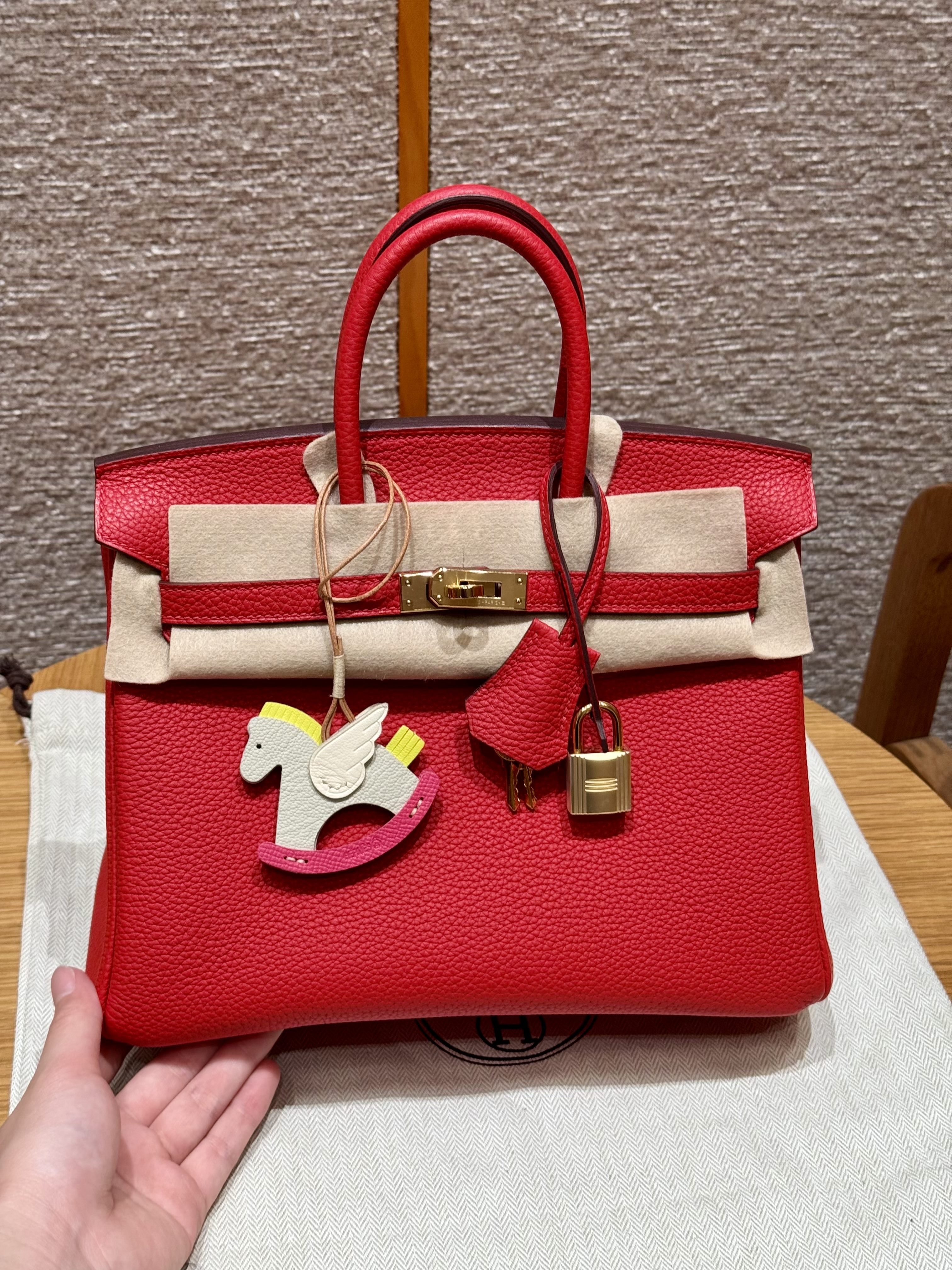에르메스 Hermes Birkin 25cm Togo Q5 Rouge casaque and 55 Rouge H/gold