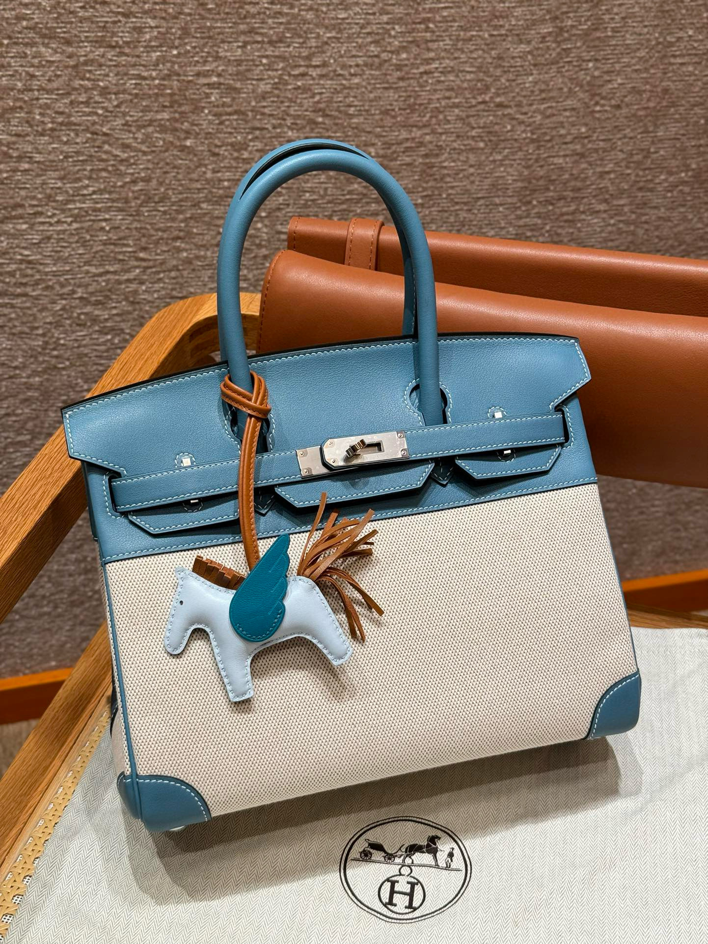 에르메스 Hermes Birkin 30cm Canvas and Swift 75 Blue Jean/silver