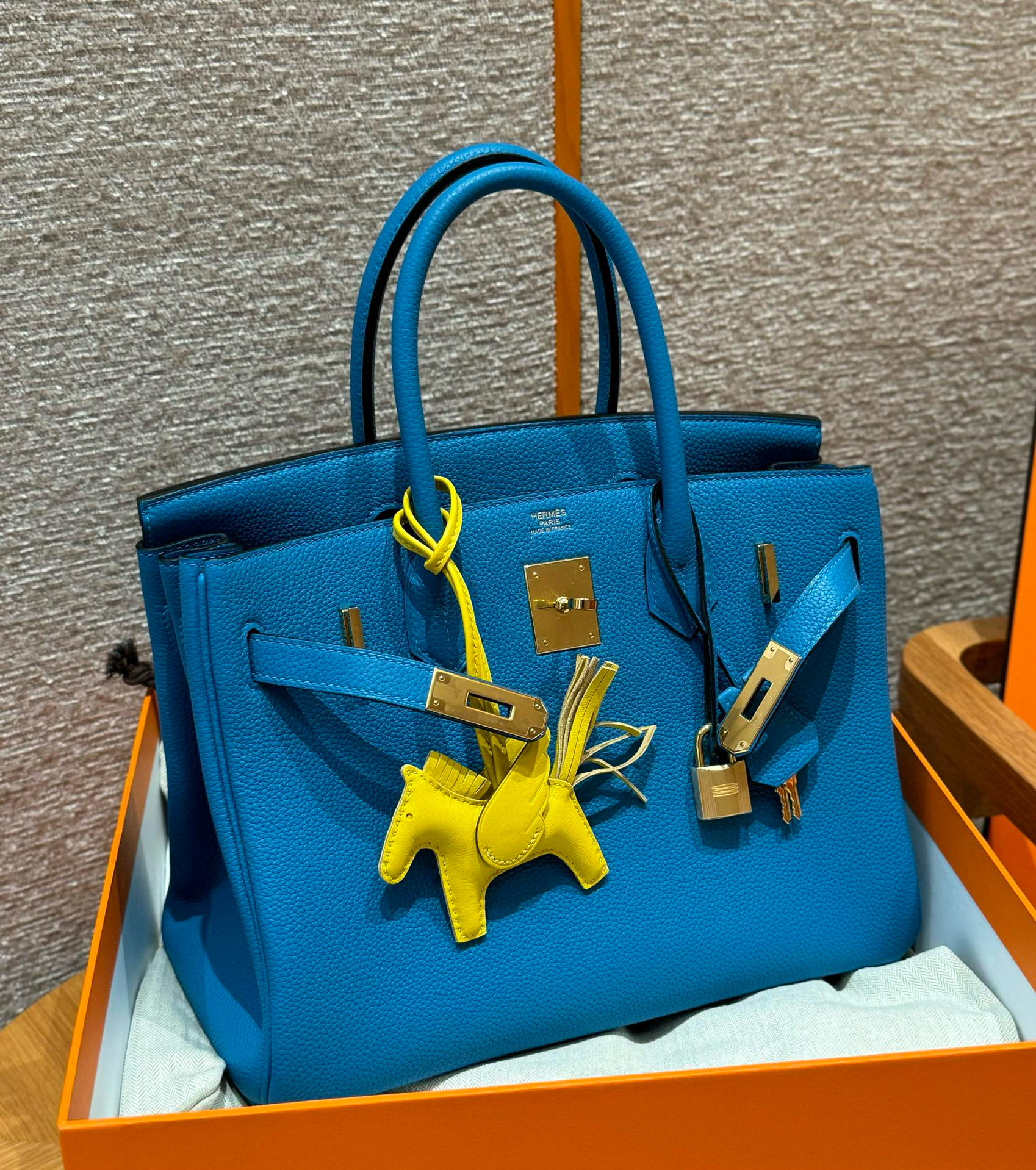 에르메스 Hermes Birkin 30cm Togo 0F Blue Frida/gold