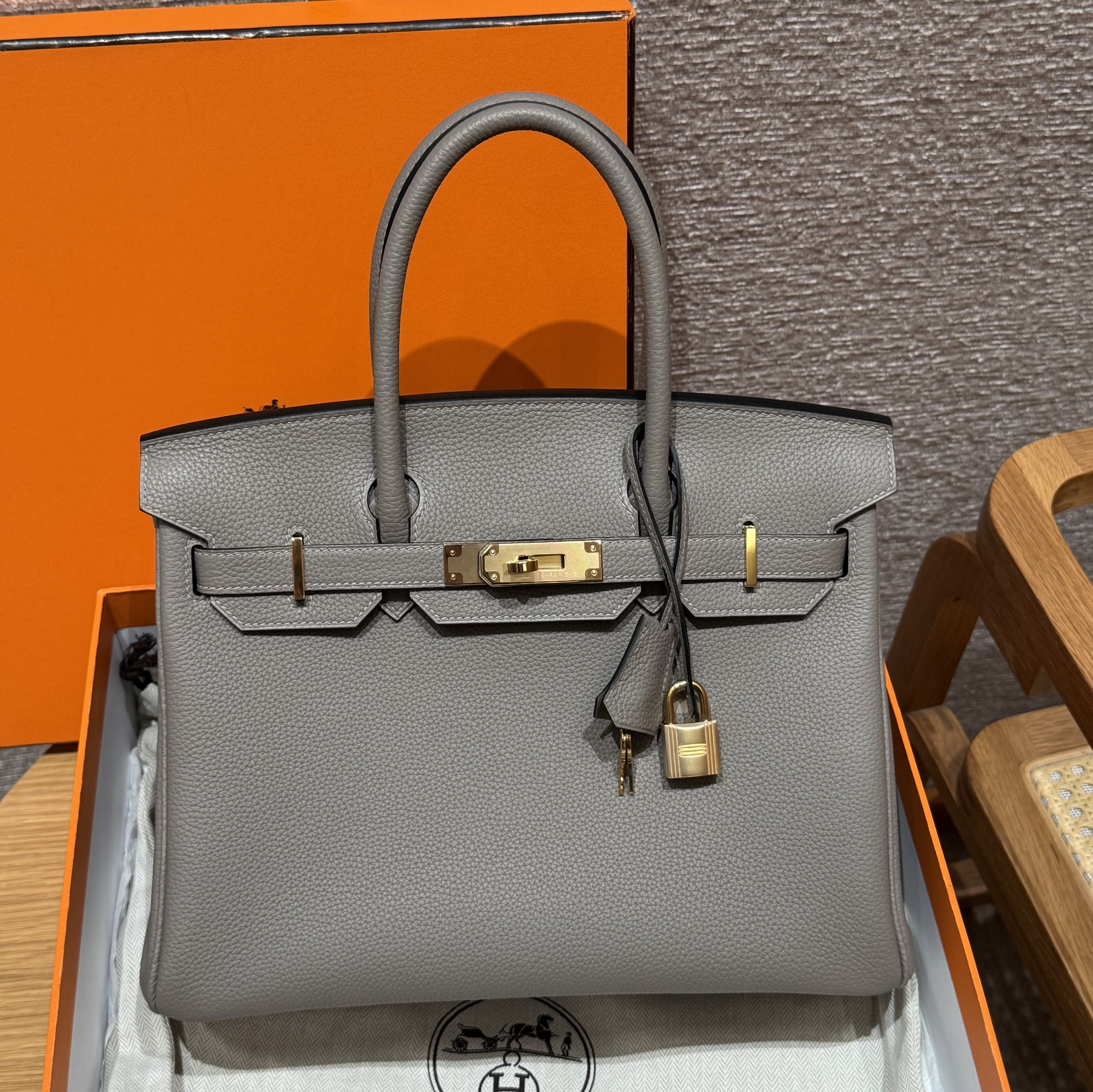 에르메스 Hermes Birkin 30cm Togo M8 Girs Asphalte/gold