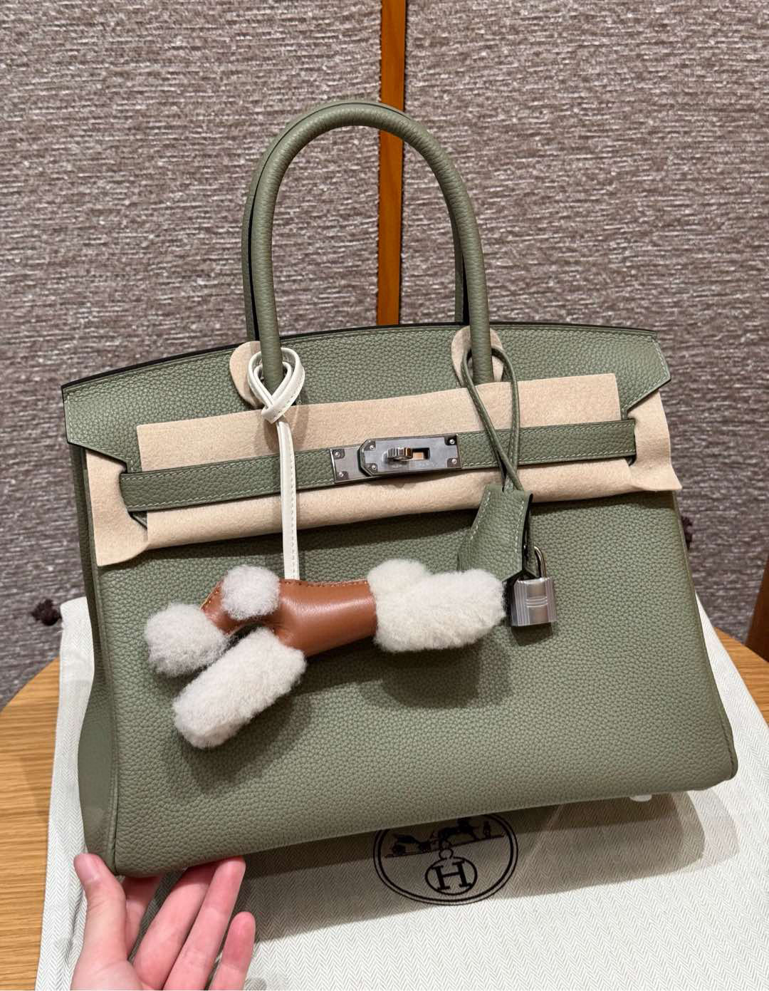에르메스 Hermes Birkin 30cm Togo Q1 Sauge/silver