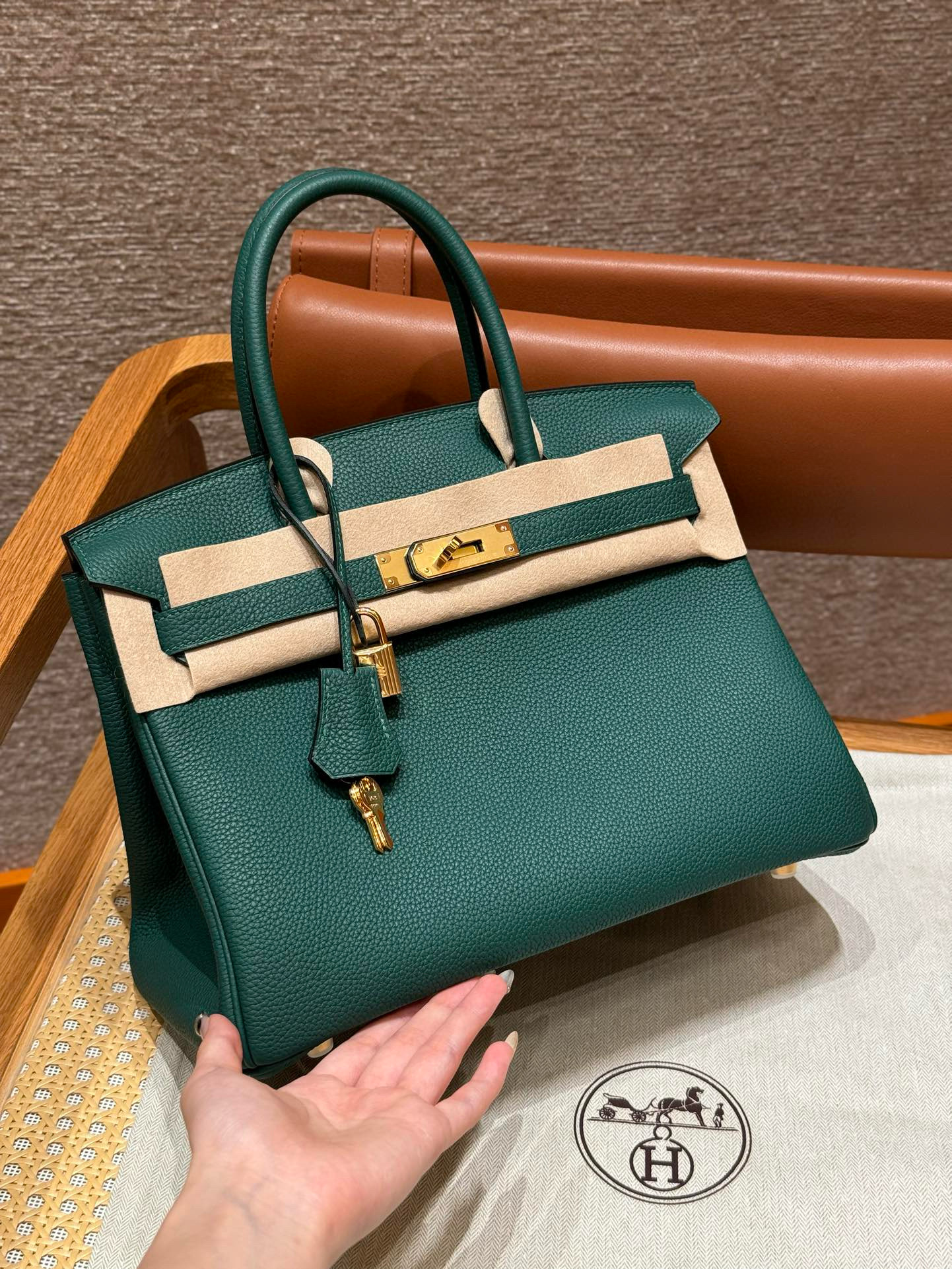 에르메스 Hermes Birkin 30cm Togo Z6 Malachite/gold