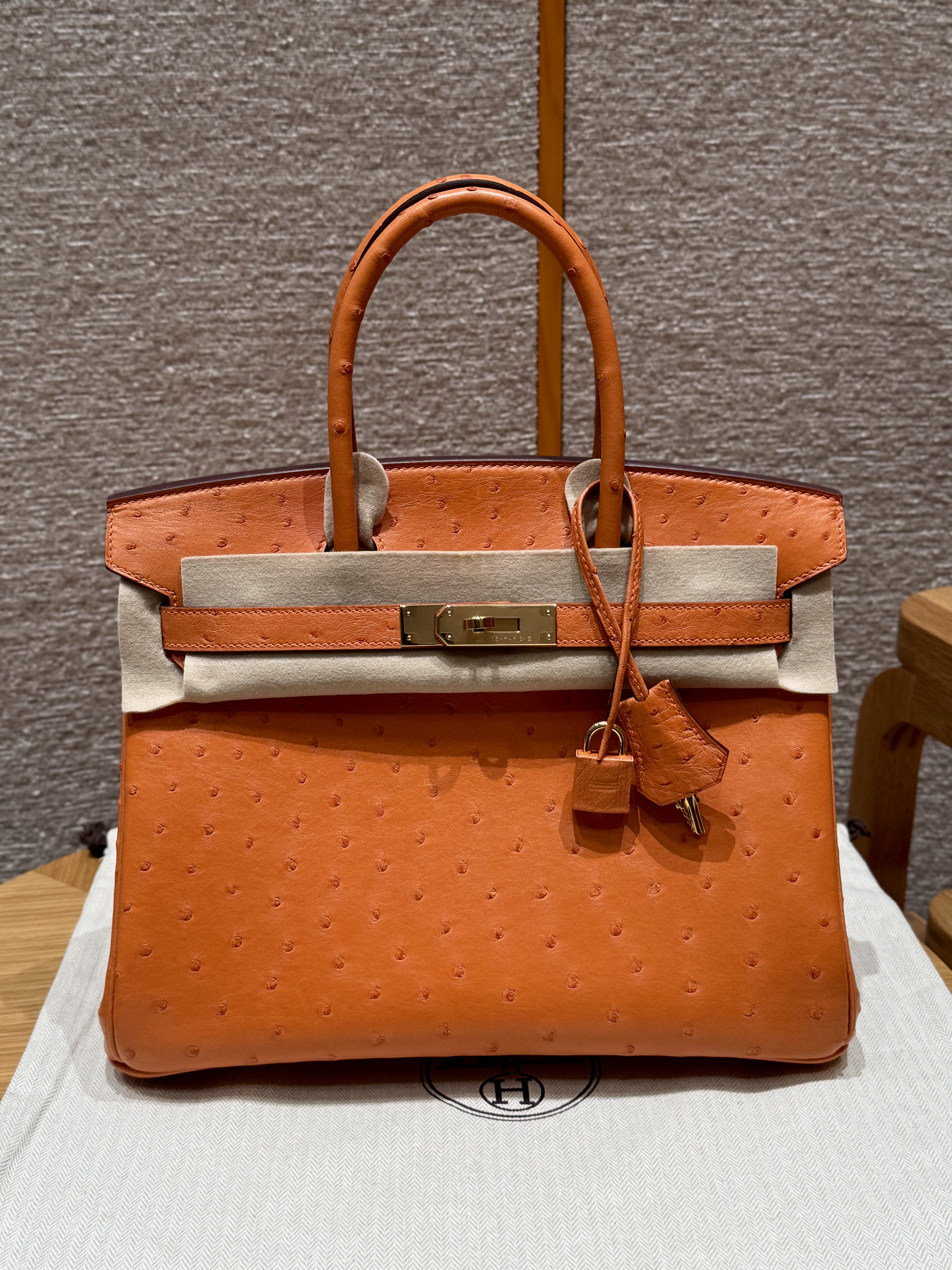 에르메스 Hermes Birkin 30cm KK ostrich 93 Orange/gold