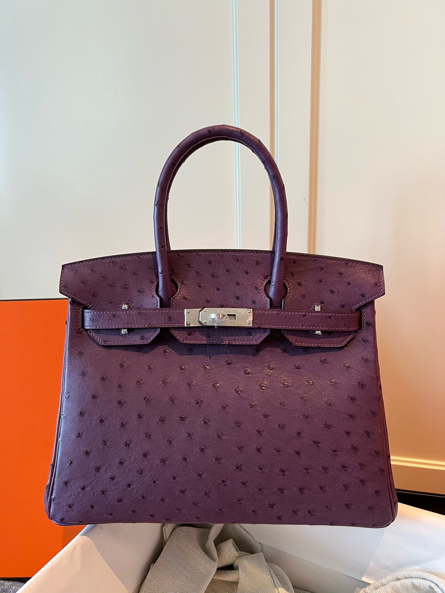 에르메스 Hermes Birkin 30cm KK ostrich P9 Anemone/silver