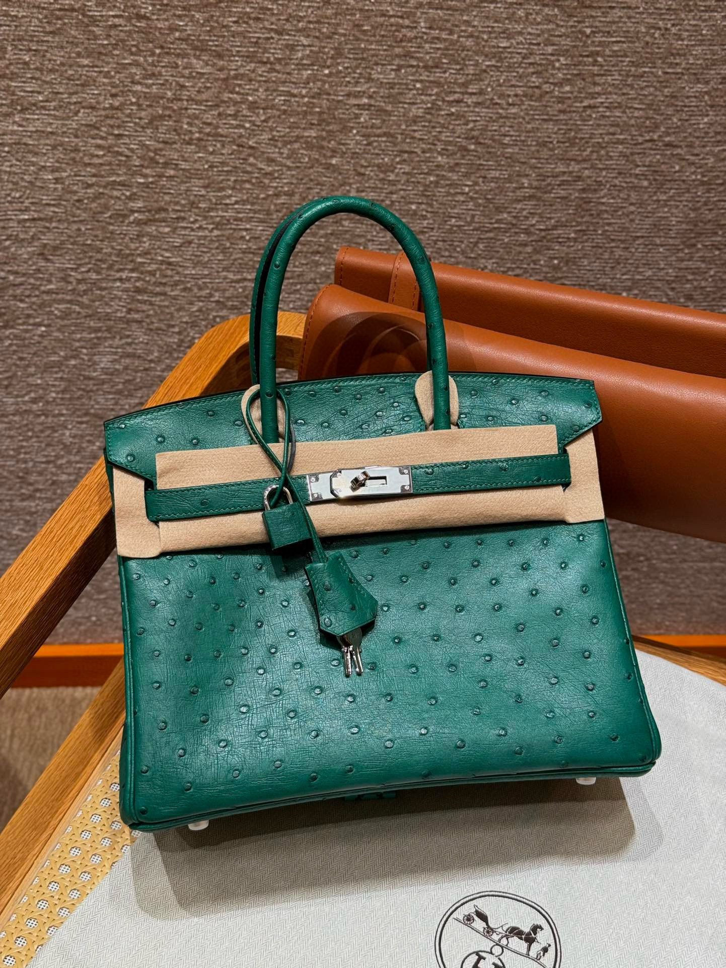 에르메스 Hermes Birkin 30cm KK ostrich Z6 Malachite/silver