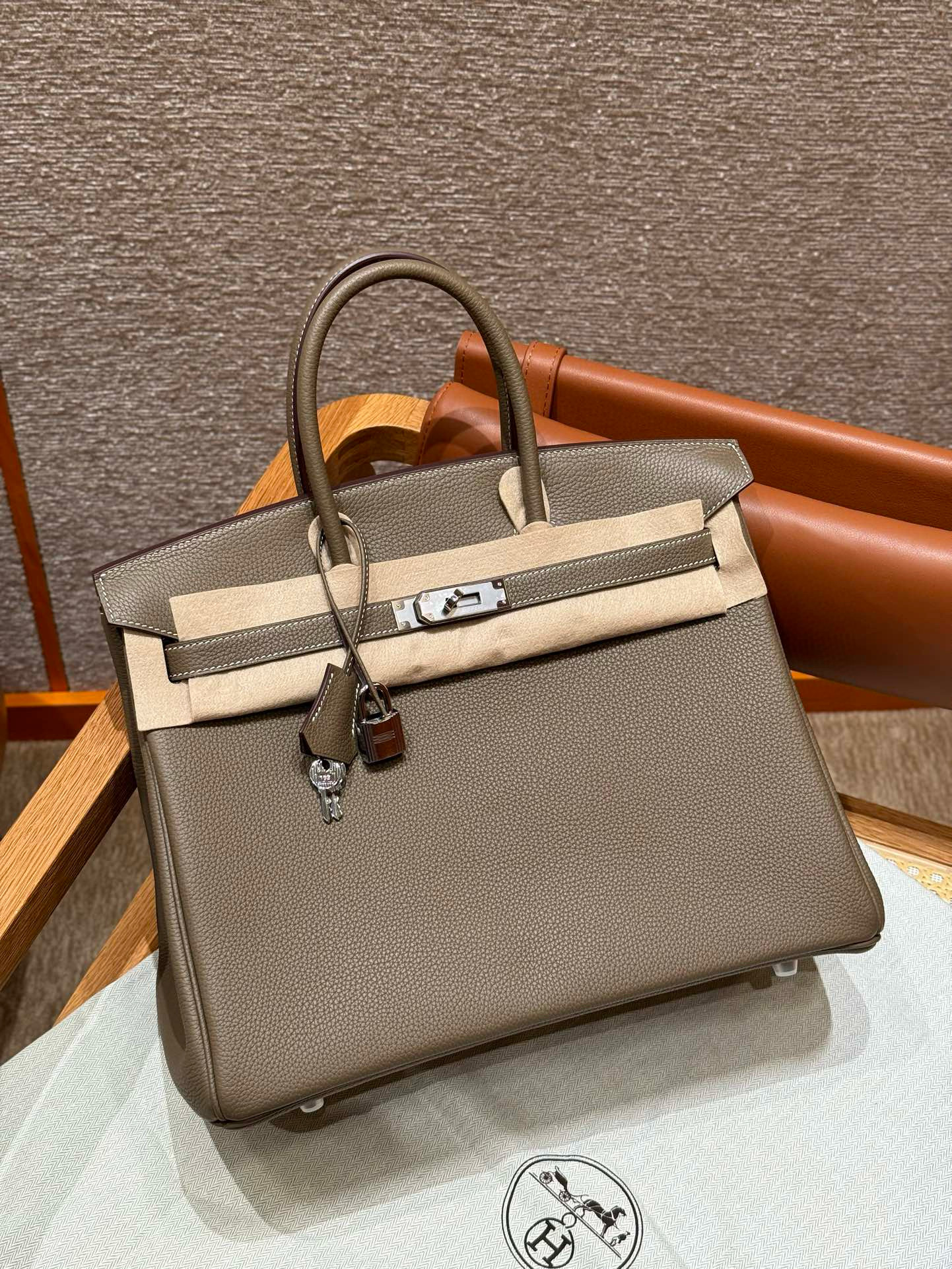 에르메스 Hermes Birkin 35cm Togo 18 Etoupe/silver