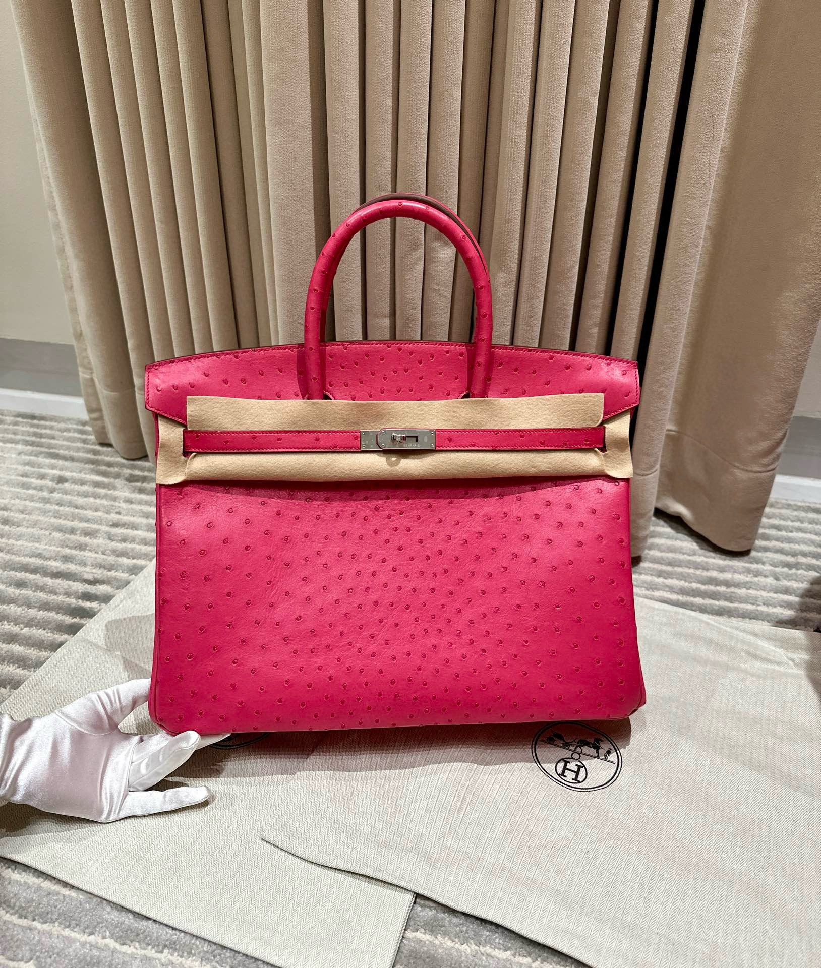 에르메스 Hermes Birkin 40cm KK Ostrich E5 Rose Tyrien/silver