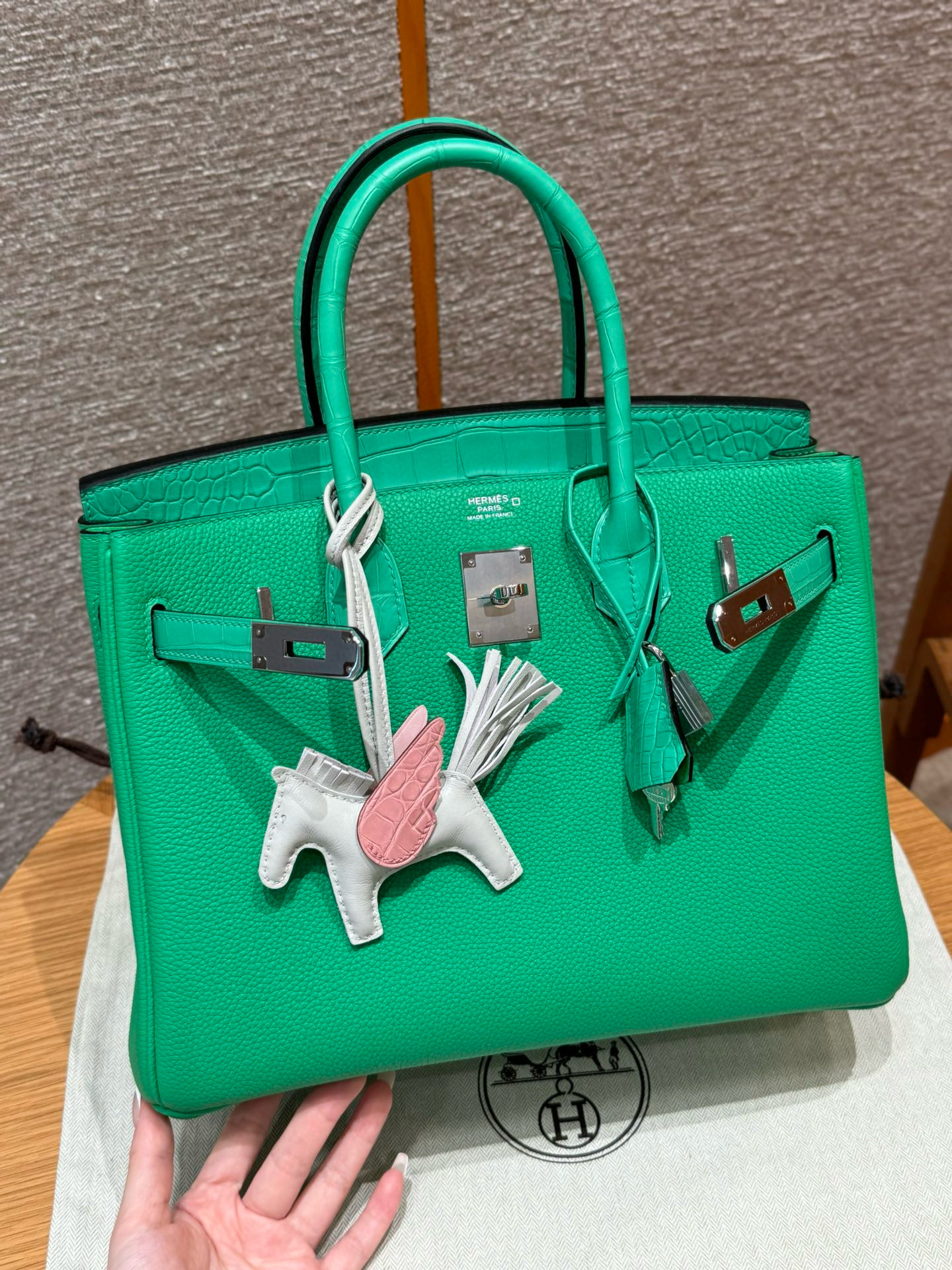 에르메스 Hermes Birkin Touch 30cm Togo and Matte Alligator 0T Vert comics/silver