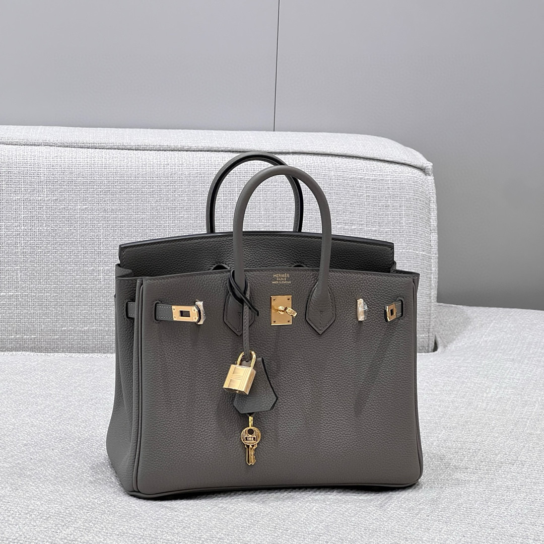 에르메스 Hermes Brikin 25cm Togo 0L Girs Meyer/gold