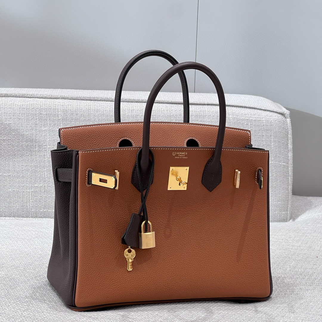 에르메스 Hermes Brikin 30cm Togo 37 Gold and 46 Ebene/gold