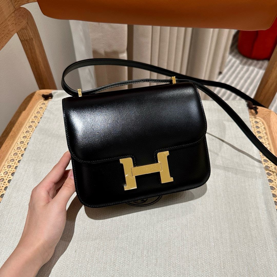 에르메스 Hermes Constance 19cm Box 89 Noir and Q5 Rouge H/gold