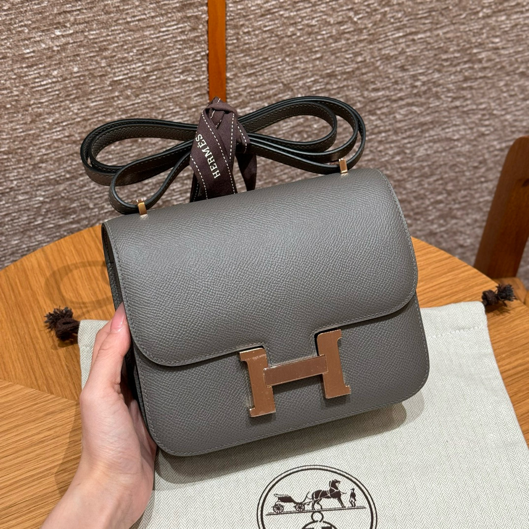에르메스 Hermes Constance 19cm Epsom 0L Gris Meyer/Rose gold