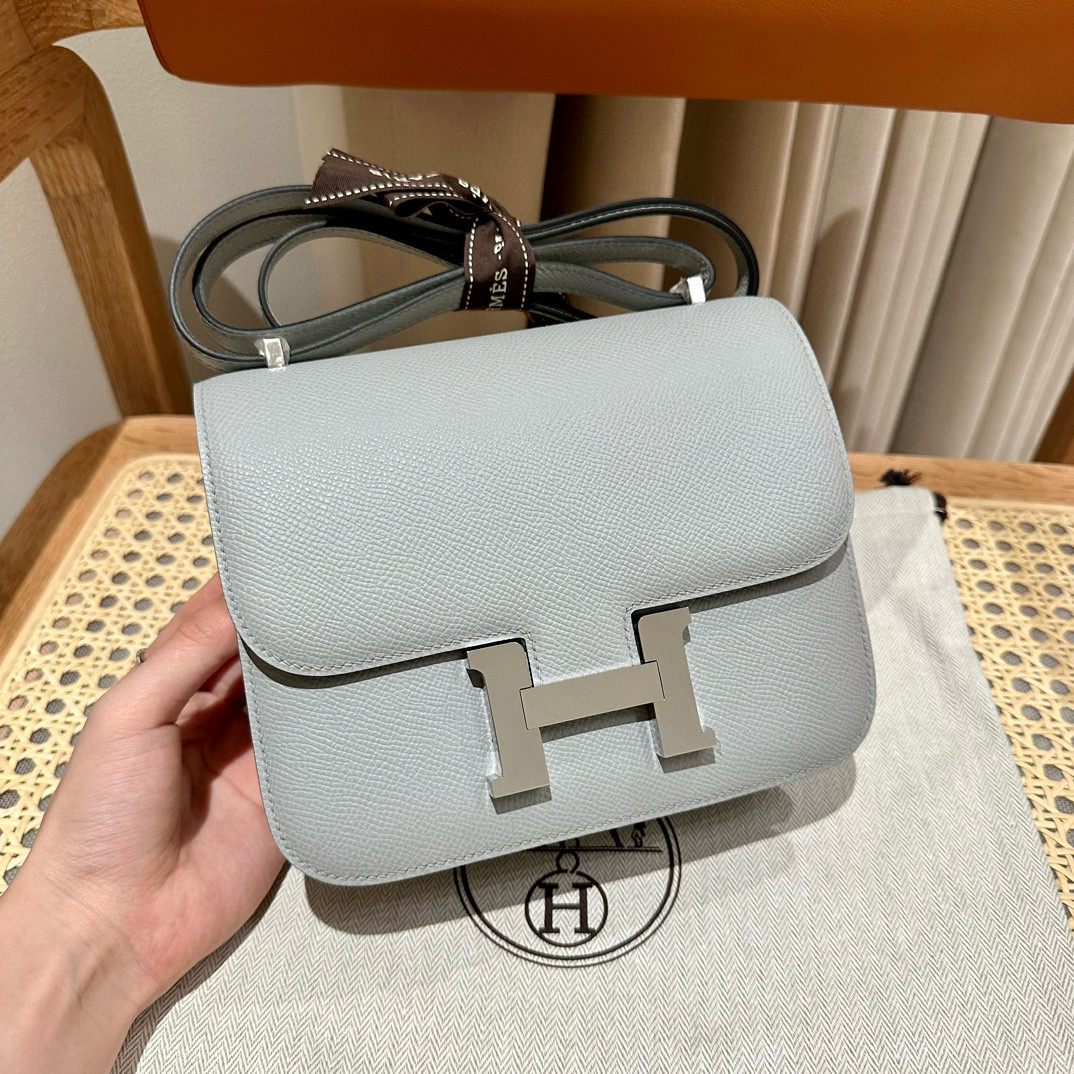 에르메스 Hermes Constance 19cm Epsom 8U Blue Glacier/silver