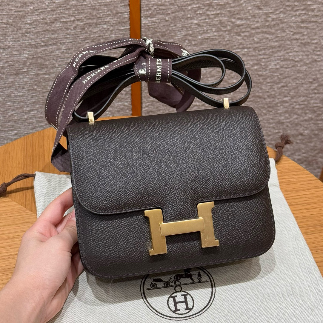 에르메스 Hermes Constance 19cm Epsom 47 Chocolate/gold