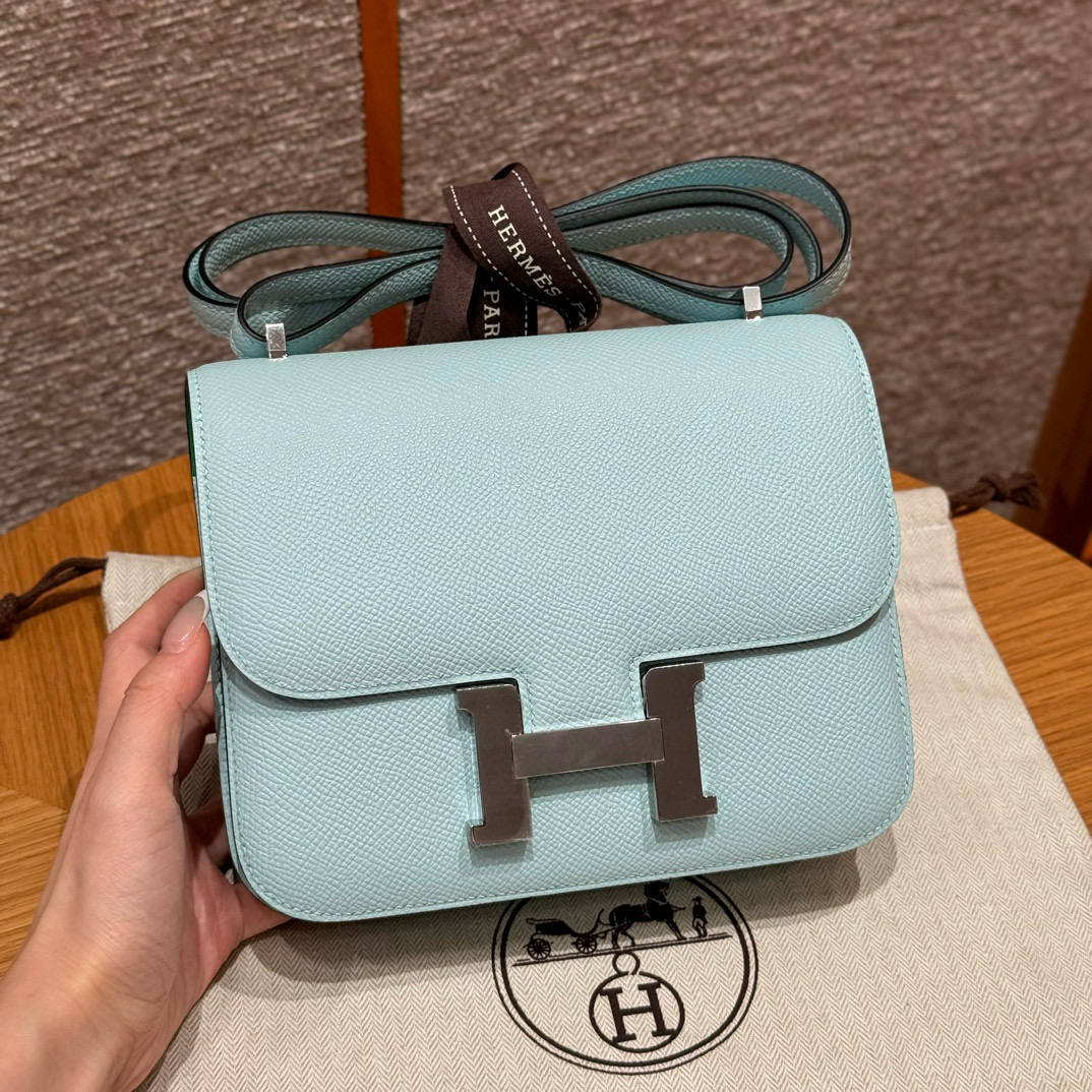 에르메스 Hermes Constance 19cm Epsom U2 Blue zephyr and 1K Bambou/silver