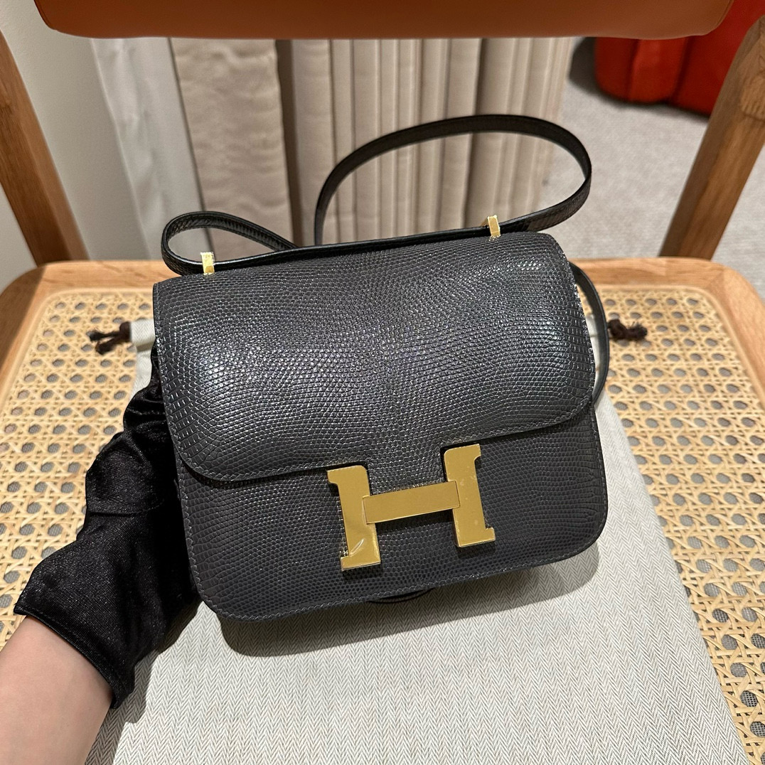 에르메스 Hermes Constance 19cm Lizard 88 Graphite/gold