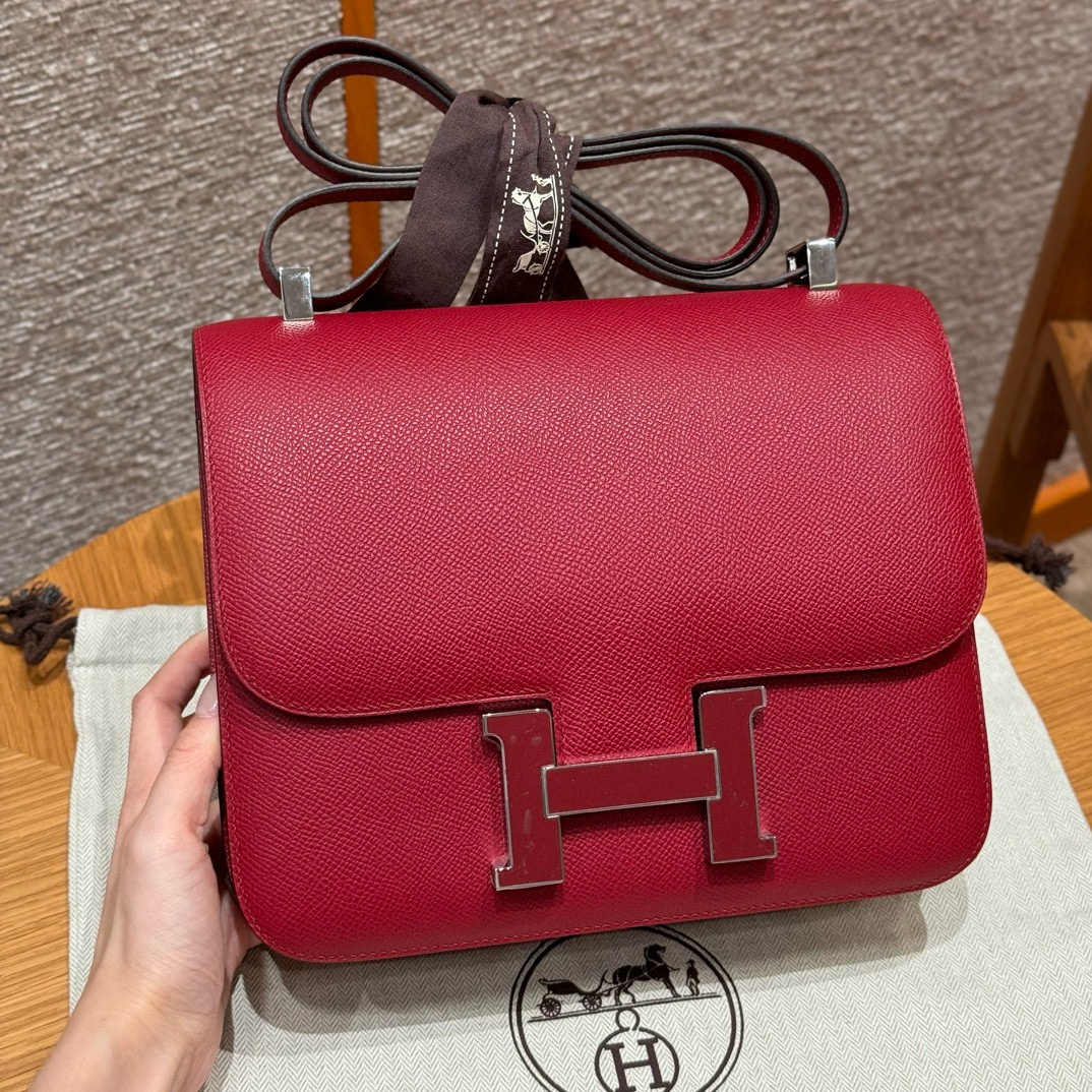 에르메스 Hermes Constance 24cm Epsom K1 Rouge great/silver