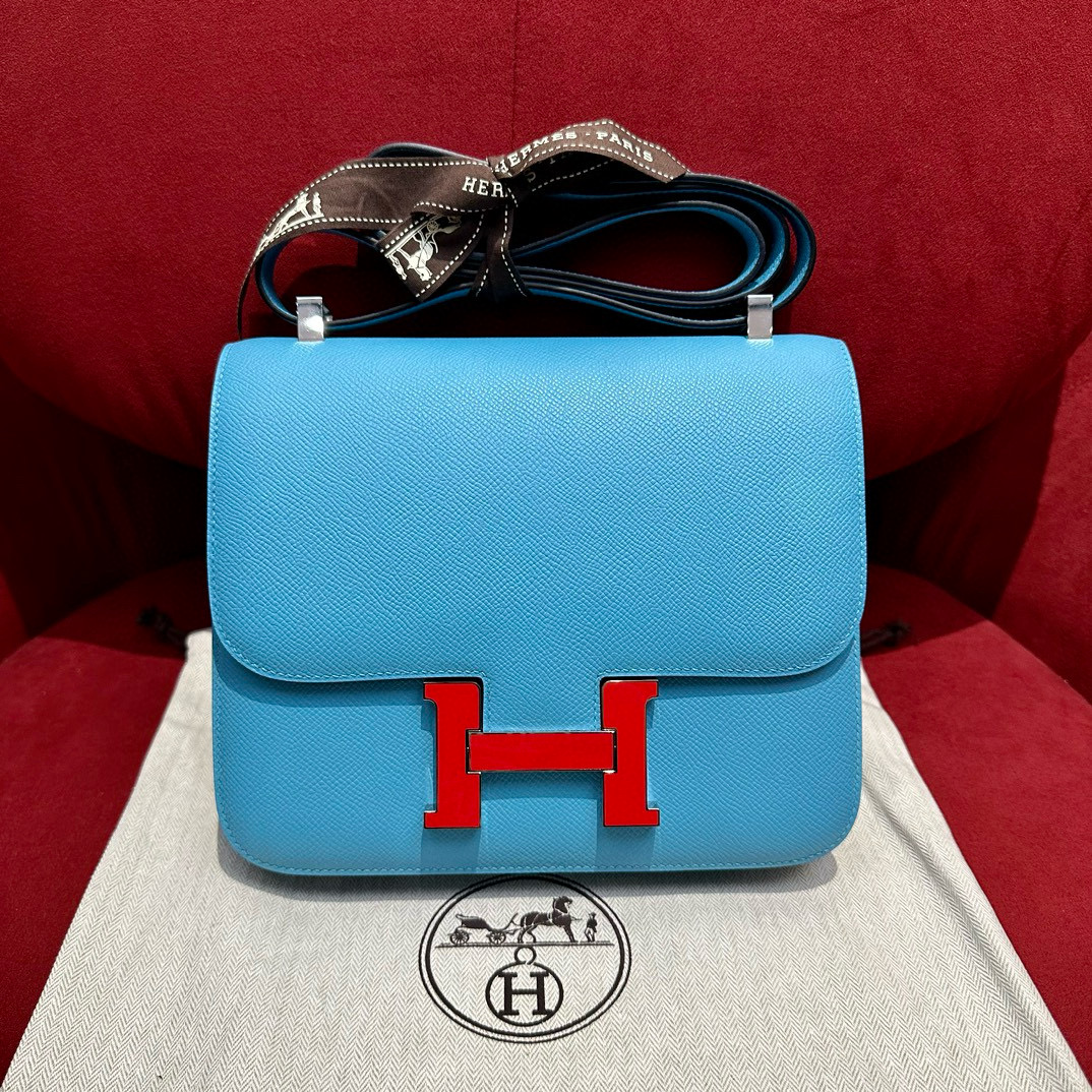 에르메스 Hermes Constance 24cm Epsom P3 Blue de nord/silver