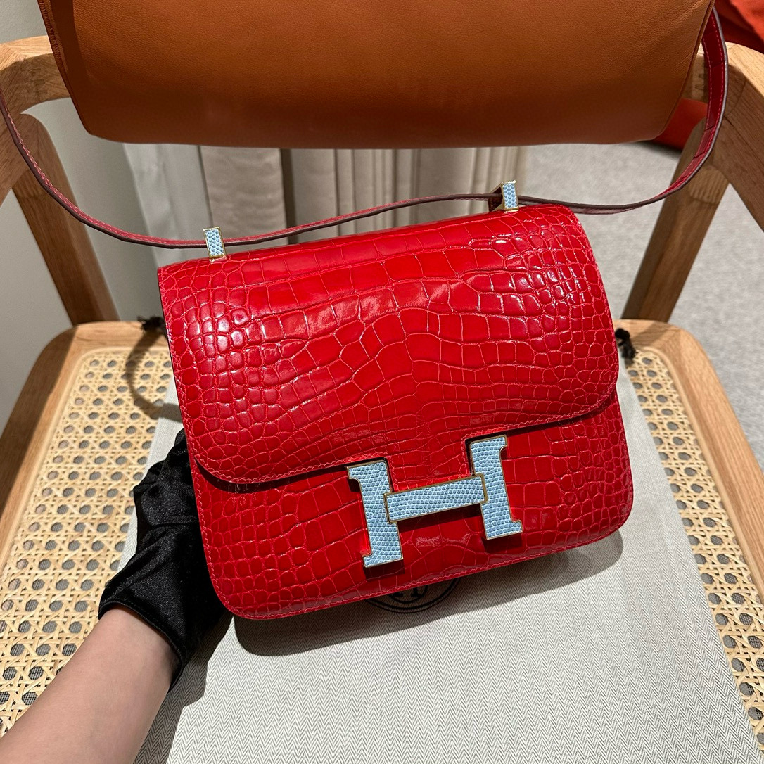 에르메스 Hermes Constance 24cm Lisse Alligator 95 Braise/gold