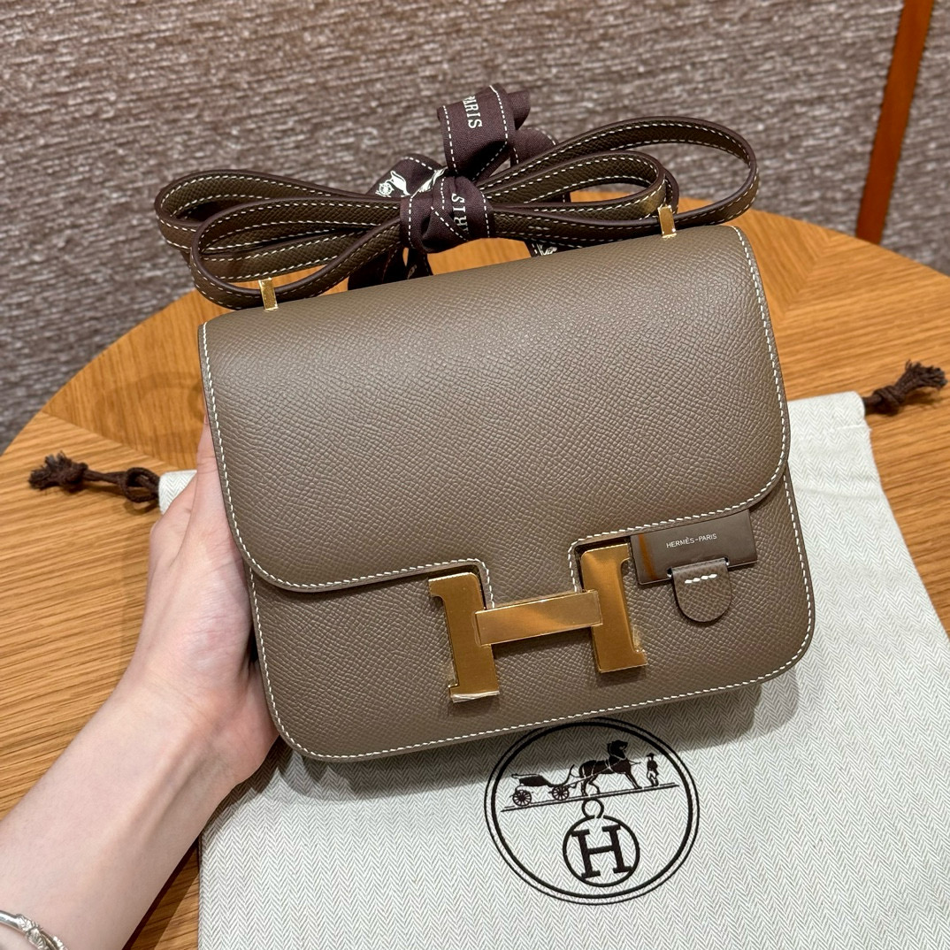 에르메스 Hermes Constance with mirror 19cm Epsom 18 Etoupe/gold