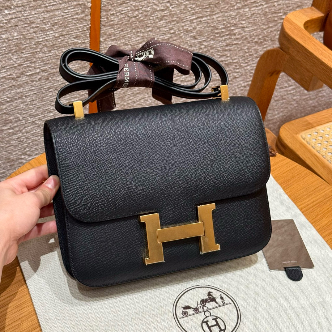 에르메스 Hermes Constance with mirror 24cm Epsom 89 Noir/gold