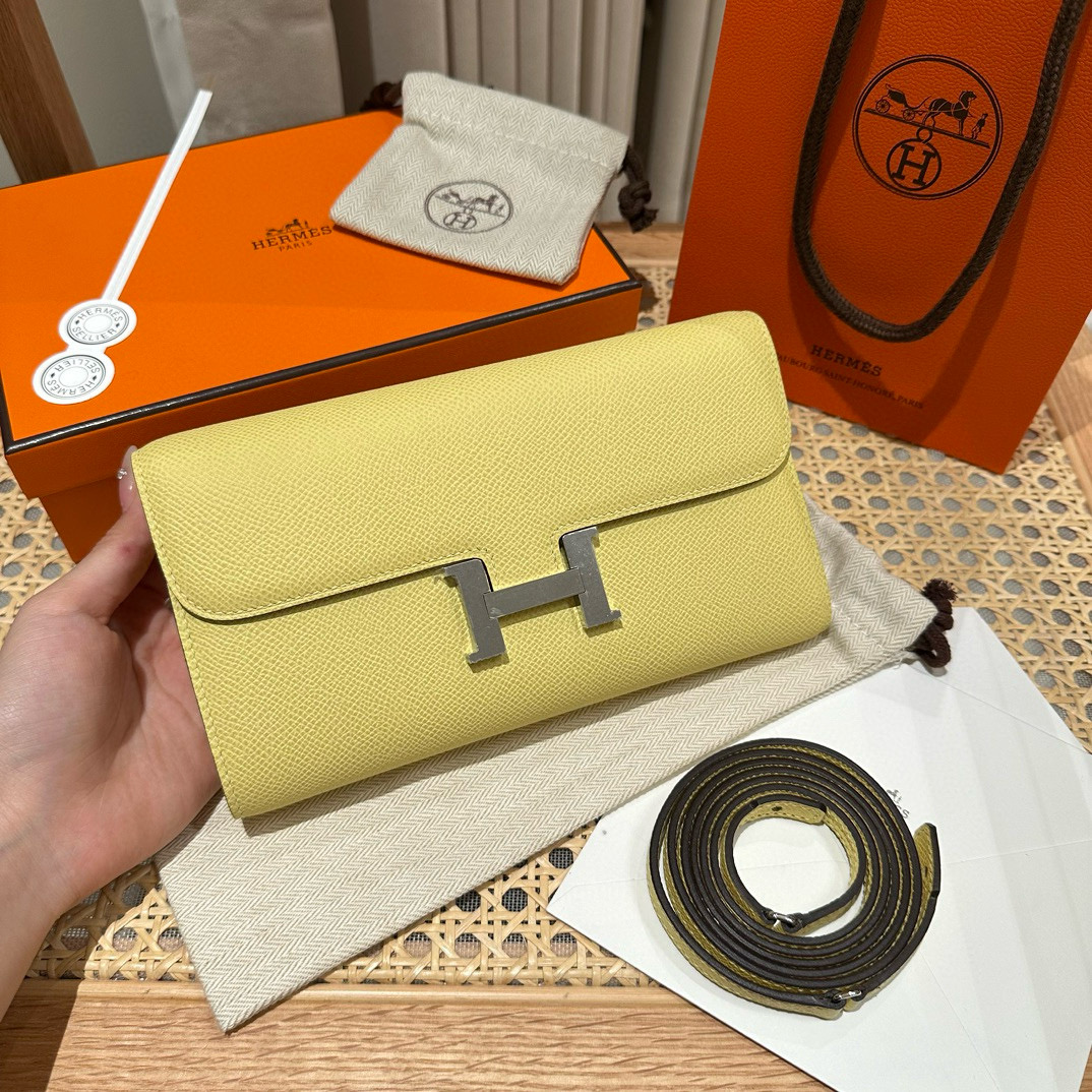 에르메스 Hermes Constance to go 20cm Epsom 1Z Jaune Poussin/silver