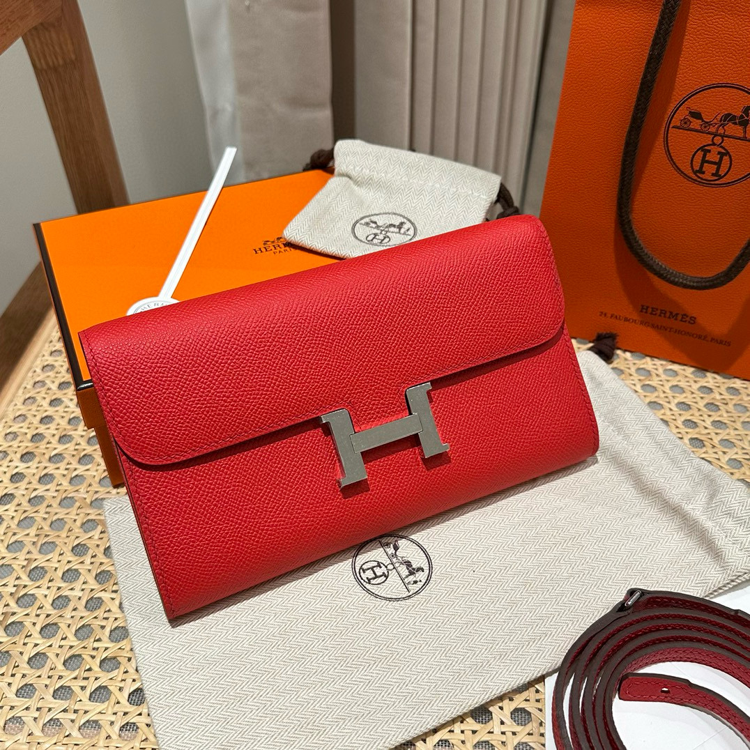 에르메스 Hermes Constance to go 20cm Epsom S3 Rouge Coeur/silver
