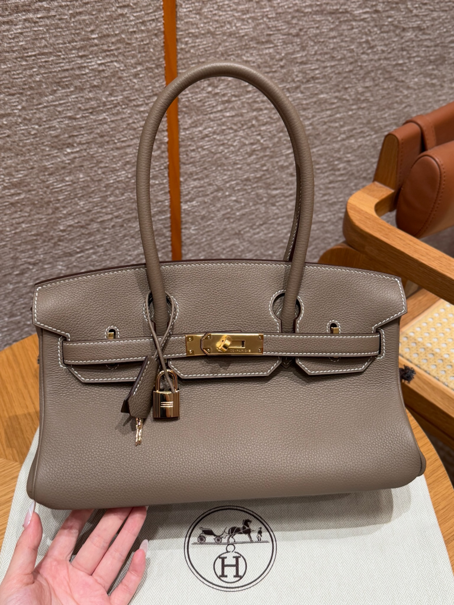에르메스 Hermes Shoulder Birkin 30cm Togo 18 Etoupe/gold