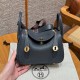 에르메스 Hermes Mini Lindy 19cm Clemence 85 Ardoise/gold