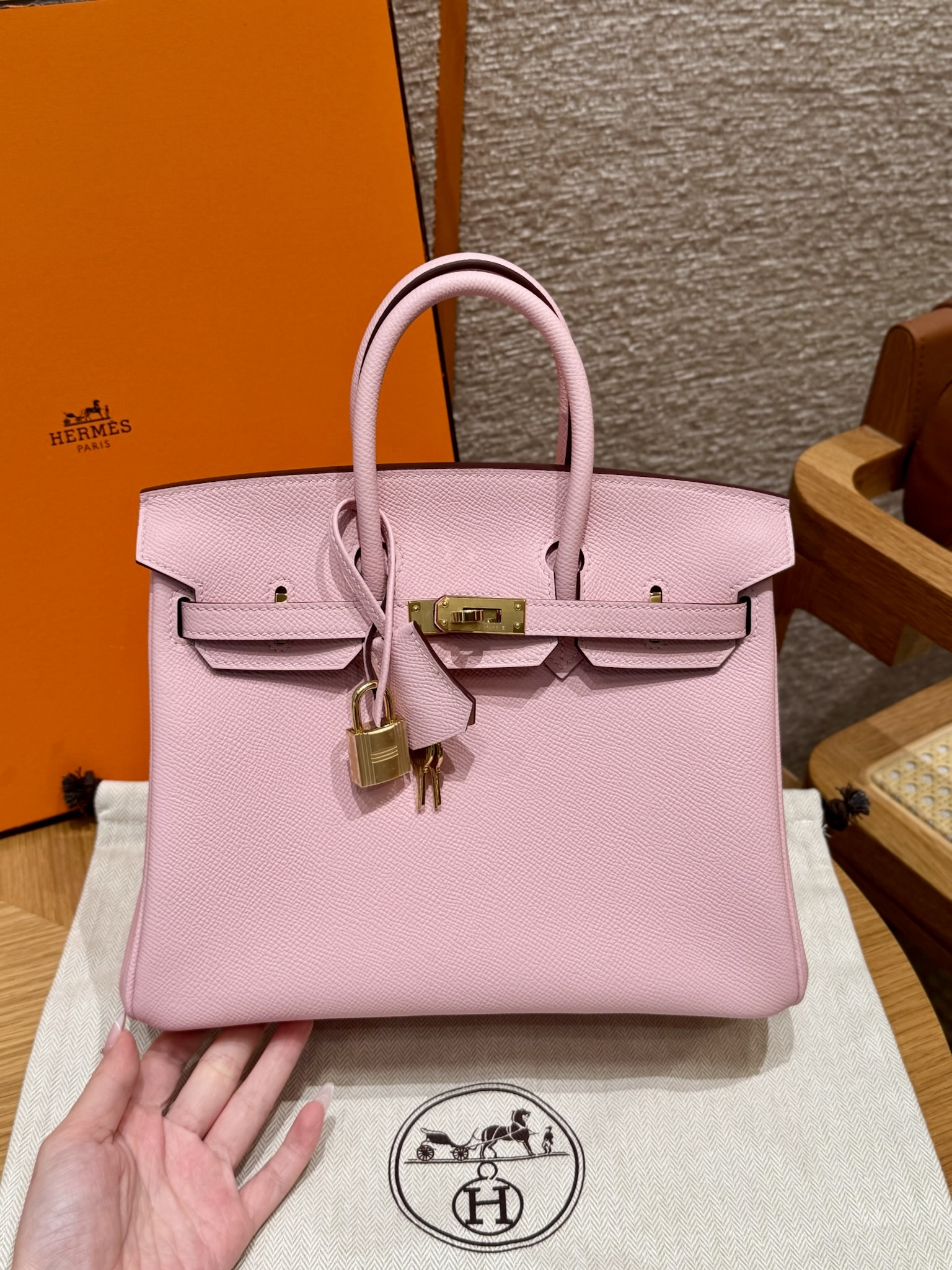 에르메스 Hermes Birkin 25cm Epsom 3Q Rose Sakure/gold